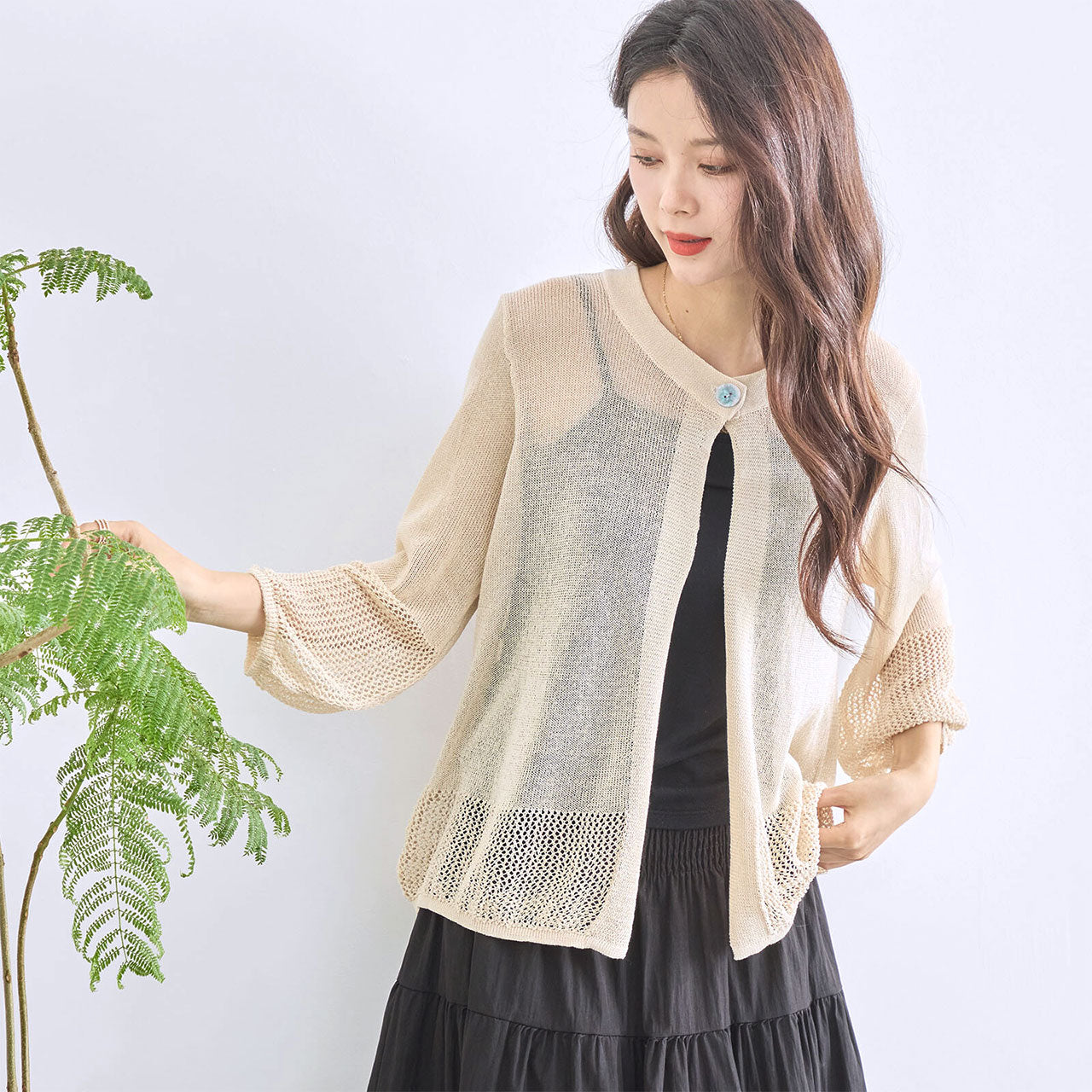 パターン切り替えシアーニットカーディガン 8カラー M〜L