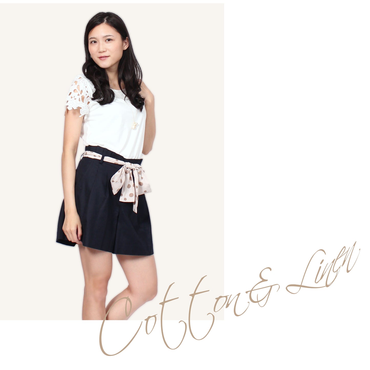 コットンリネン ショート丈キュロットパンツ 3カラー W64(M) W67(L)