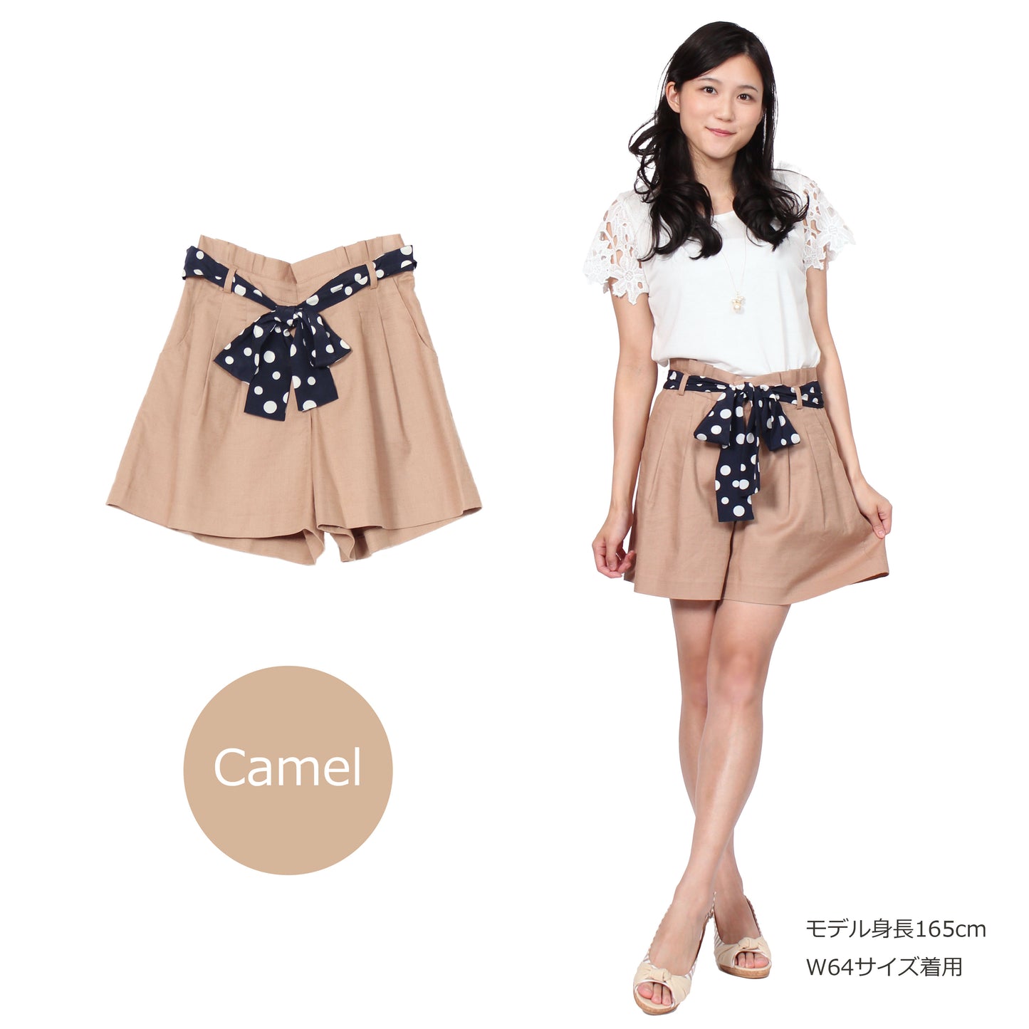 コットンリネン ショート丈キュロットパンツ 3カラー W64(M) W67(L)