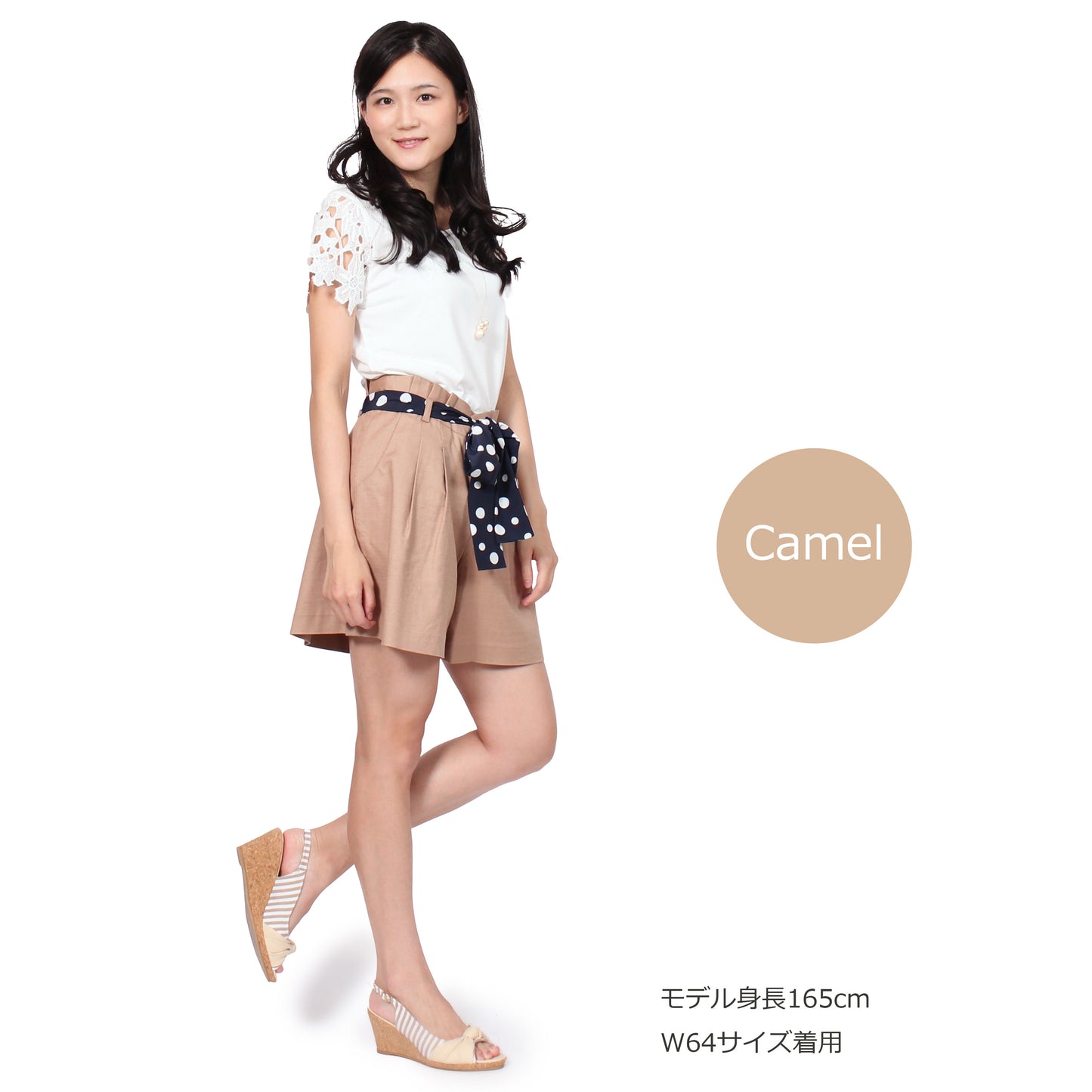 コットンリネン ショート丈キュロットパンツ 3カラー W64(M) W67(L)