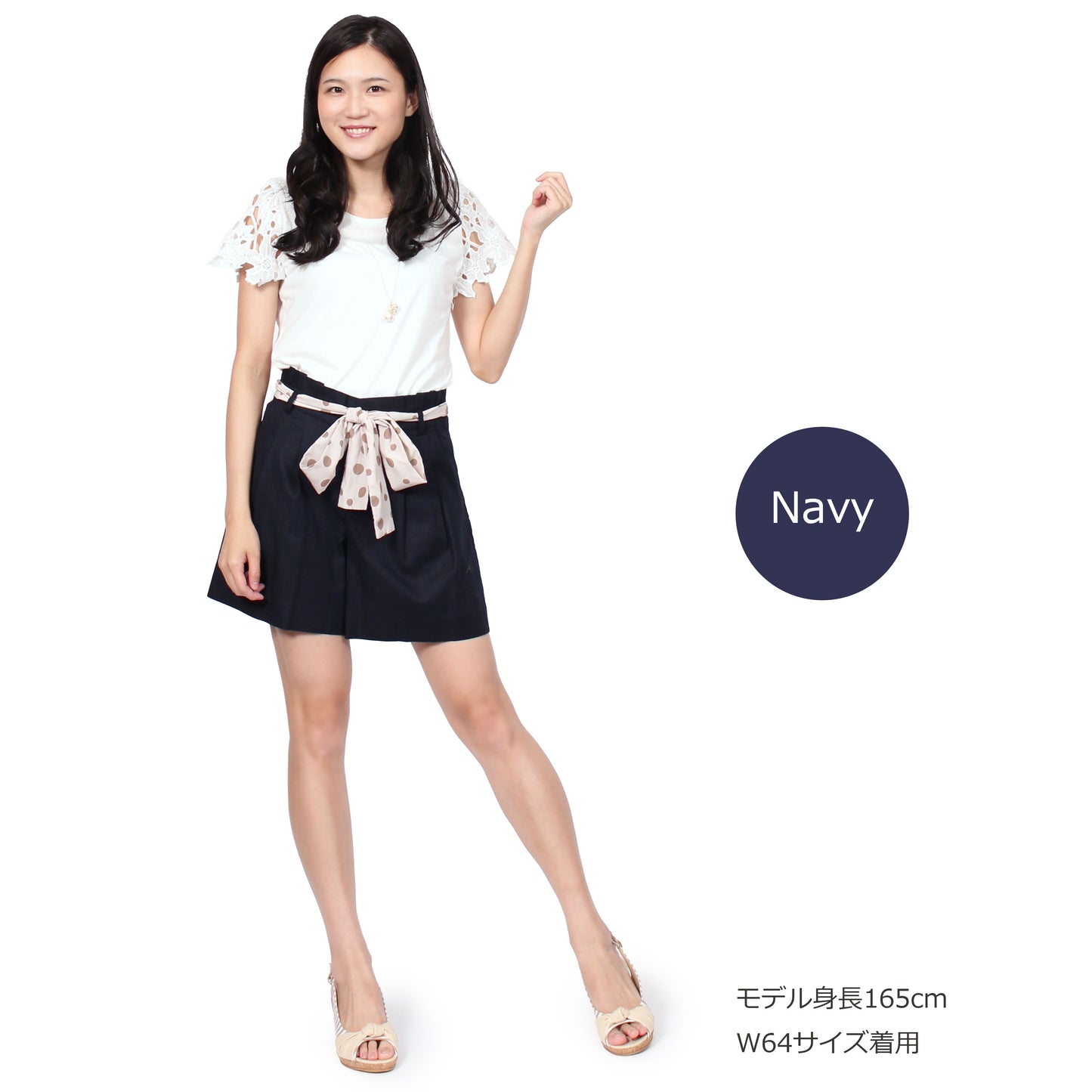 コットンリネン ショート丈キュロットパンツ 3カラー W64(M) W67(L)