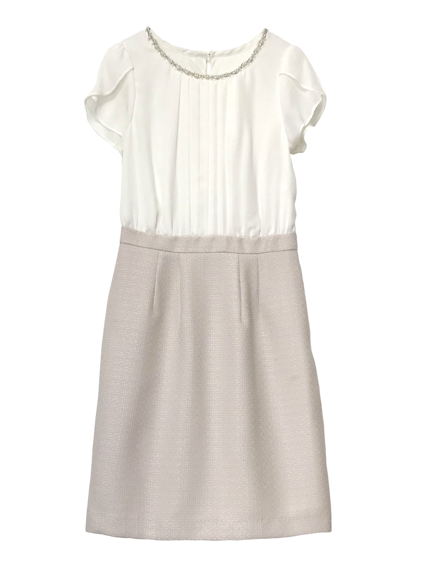 ビジュー使いシフォン&ツイード切り替えドッキングワンピース 2カラー