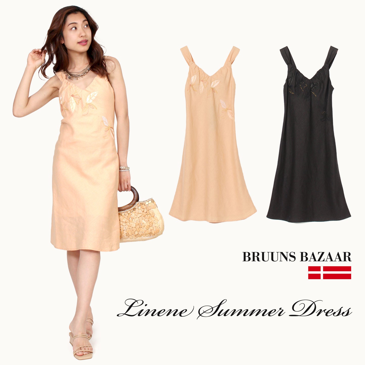インポート 麻ワンピース BURRNS BAZAAR リネンサマーワンピース 2カラー