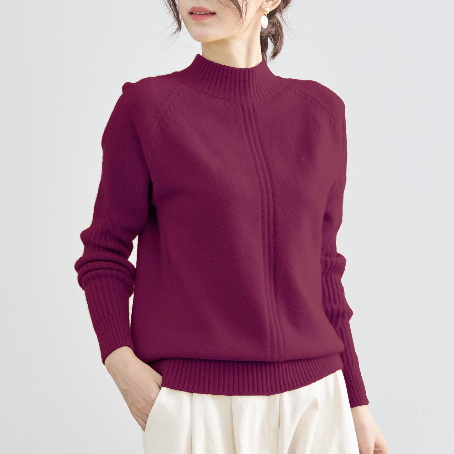 ライン使いモックネックニットセーター M~L