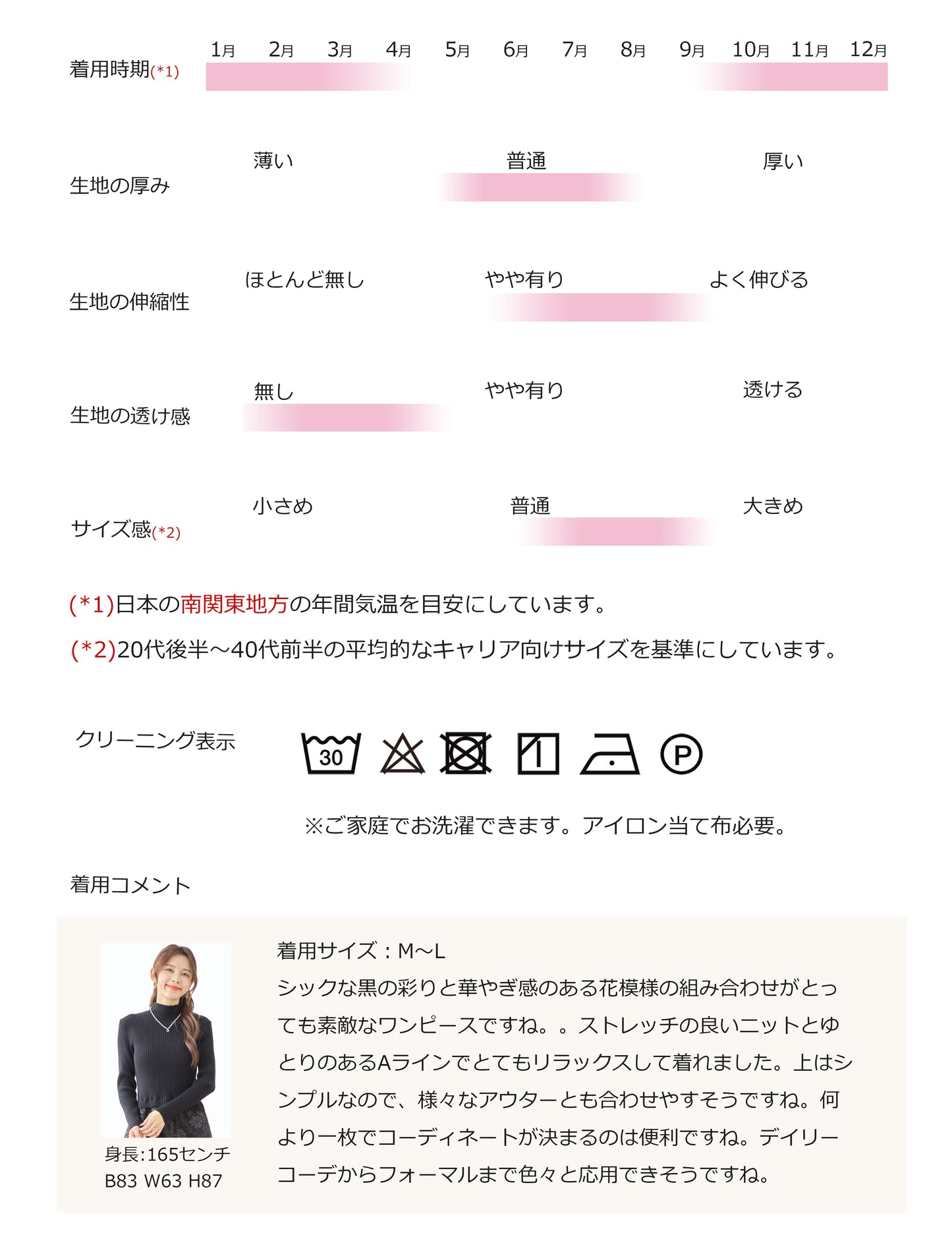 リブニット&花柄ジャガード切り替えワンピース ブラック(黒) M~L