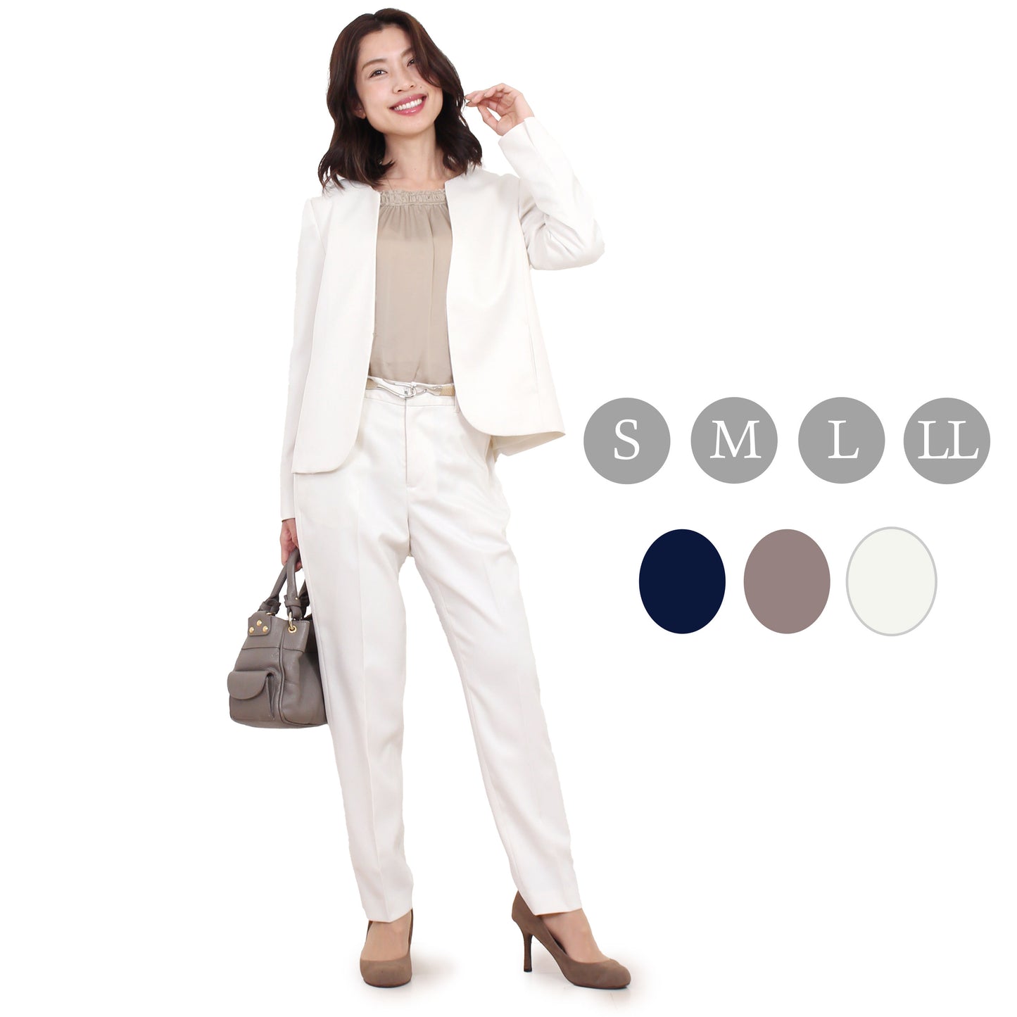 ノーカラージャケット&パンツスーツ 3カラー S M L LL