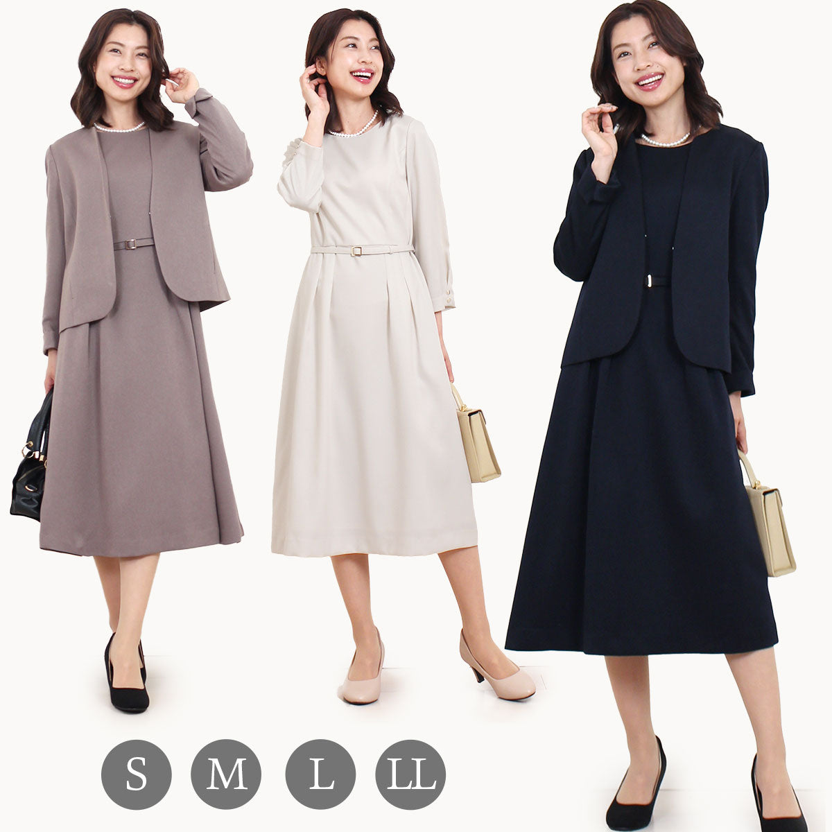 ノーカラージャケット&ワンピーススーツ 4カラー S M L LL