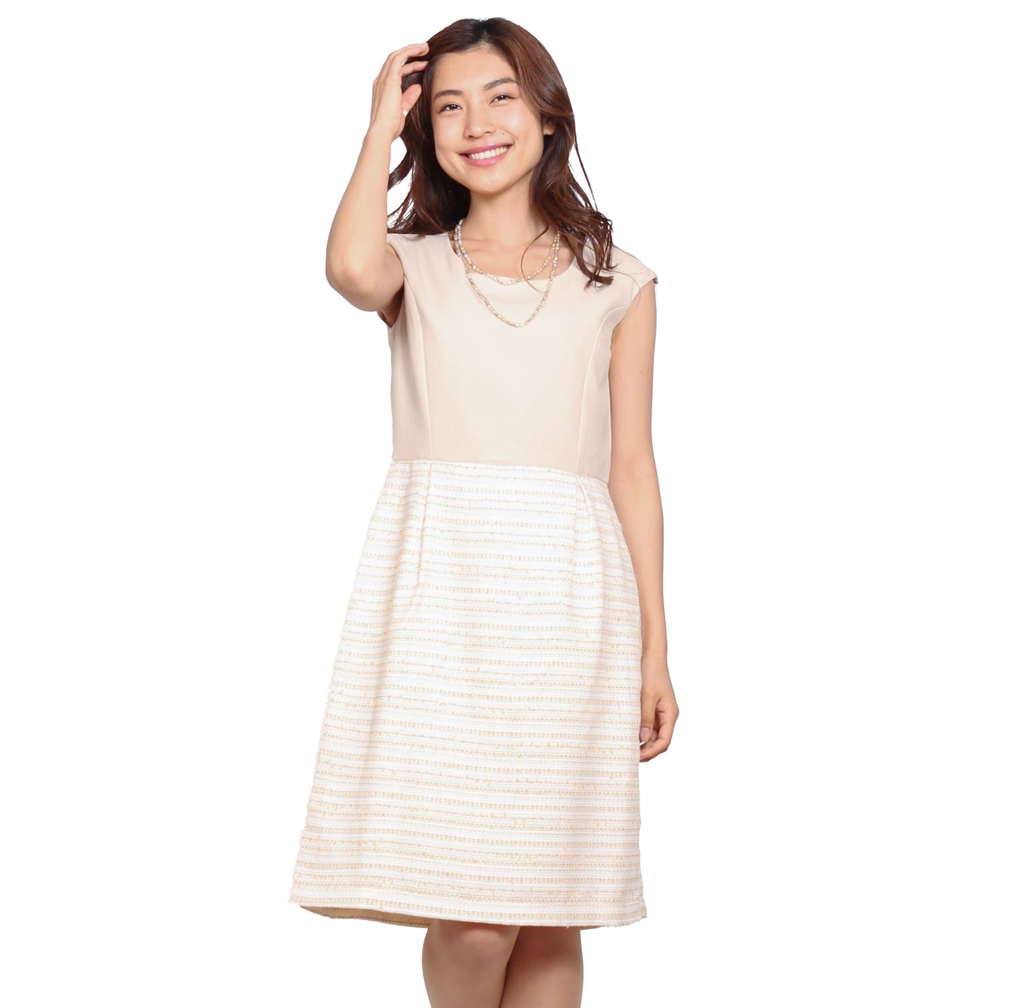 ファンシーモールツイード切り替えワンピース 3カラー 9号 11号