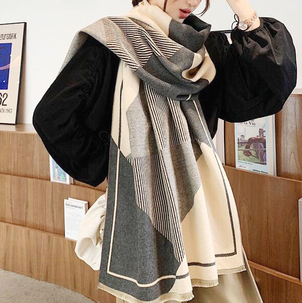 ストール 大判 レディース 大人 おしゃれ バイカラー レオパード ストライプ 大判ストール 厚手 カシミヤタッチ マフラー 冬 秋 大人可愛い ショール