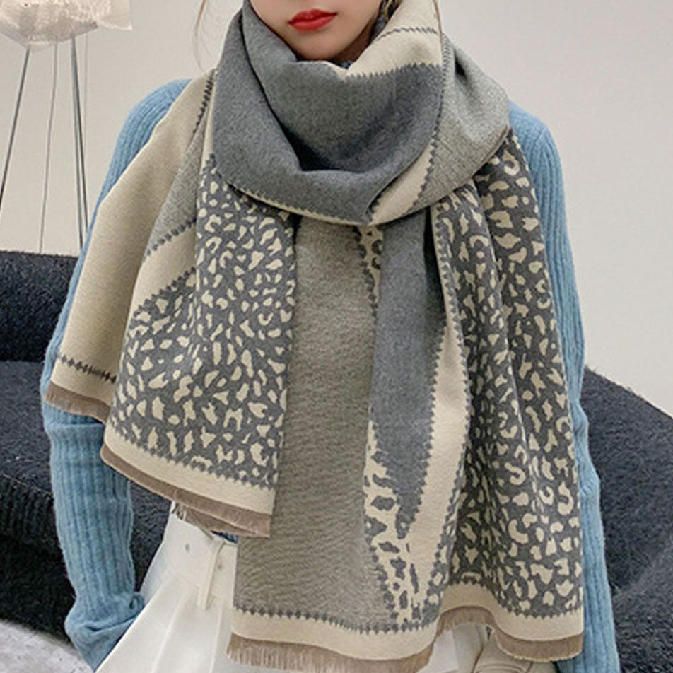 ストール 大判 レディース 大人 おしゃれ バイカラー レオパード ストライプ 大判ストール 厚手 カシミヤタッチ マフラー 冬 秋 大人可愛い ショール