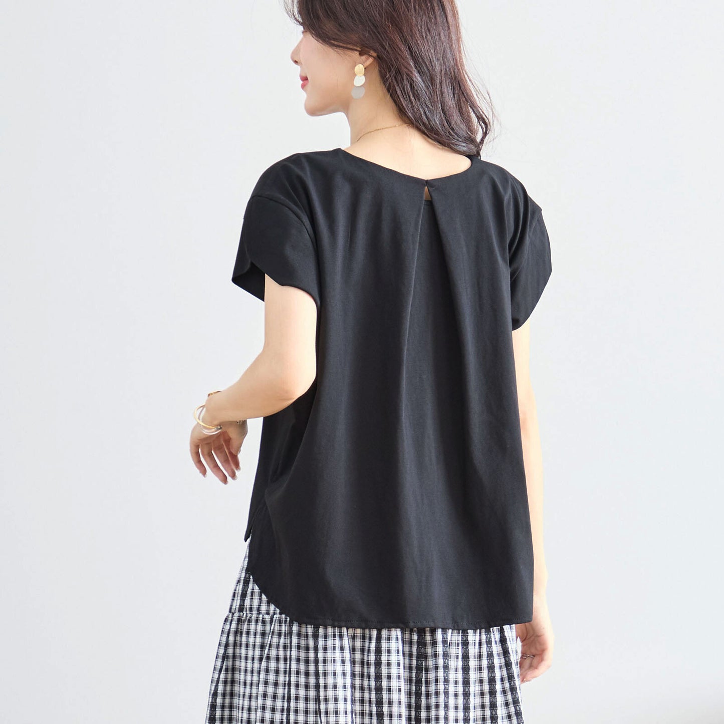 デザイン袖AラインコットンTシャツ M〜L 3カラー
