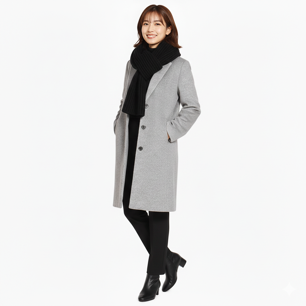 ウール混 シャギー チェスターコート ロングコート ウールコート 厚手 きれいめ 2カラー