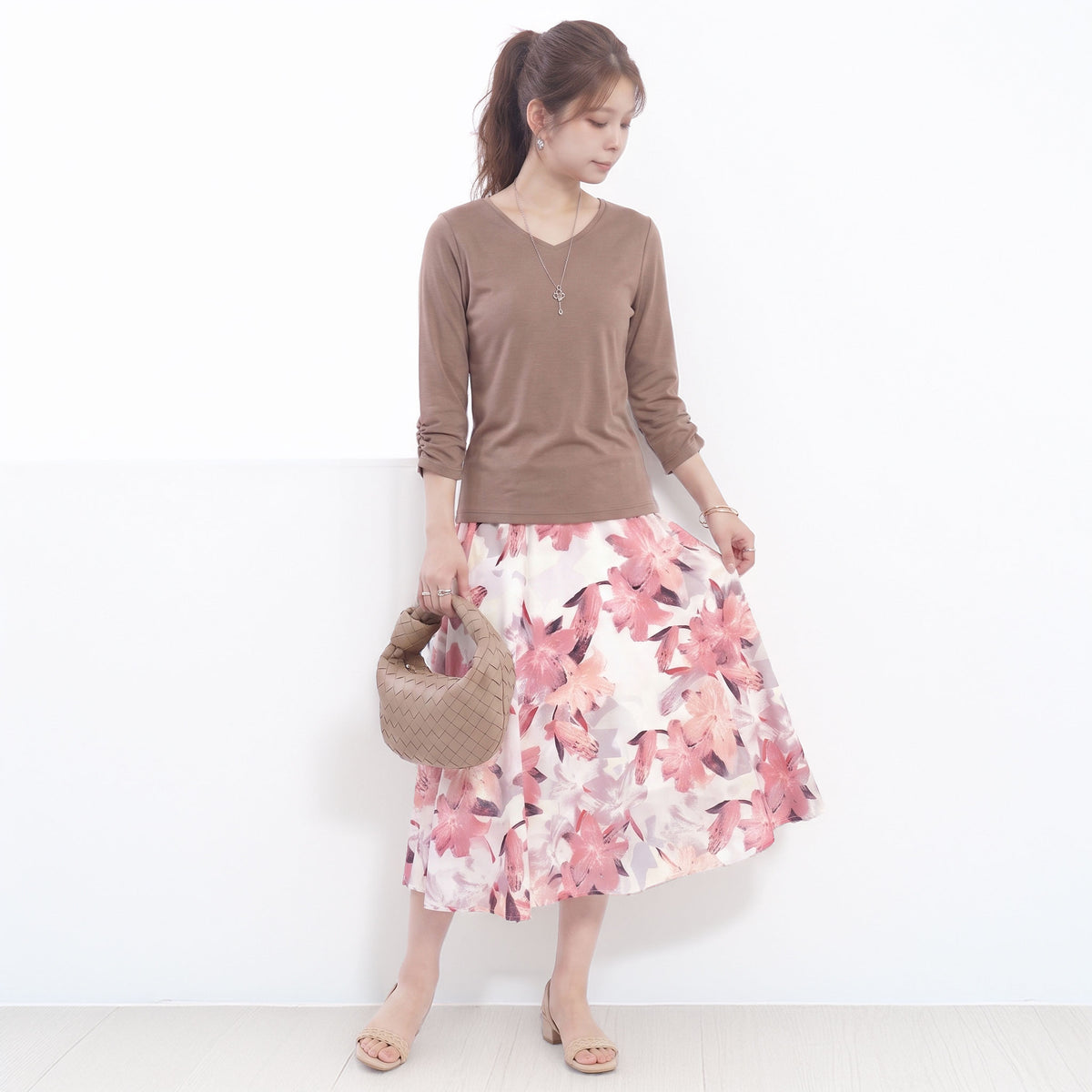 スカート ミモレ丈 ロング レディース 春夏 上品 清楚 水彩調 花柄スカート フレア 春 夏 レトロ 40代 涼しい 薄手 シャツ素材 ゆったり ウエスト ゴム