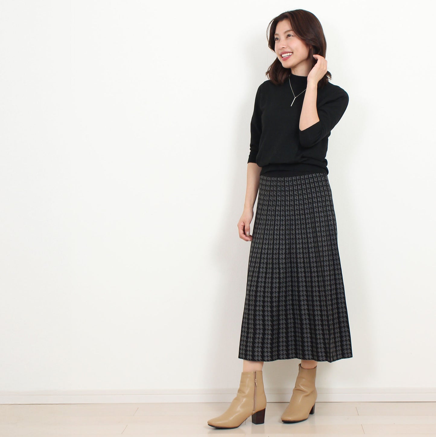 千鳥チェックニットロングスカート M〜L