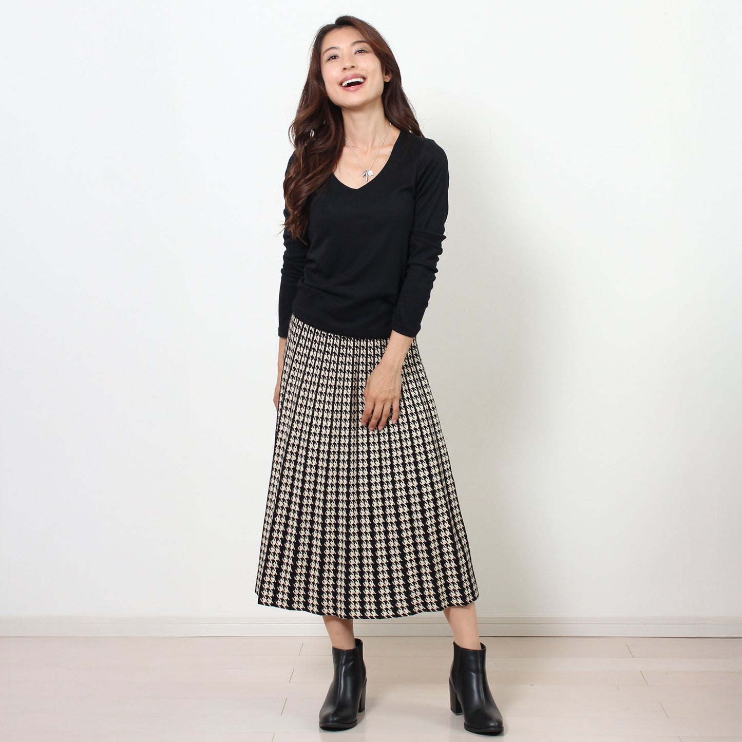 千鳥チェックニットロングスカート M〜L