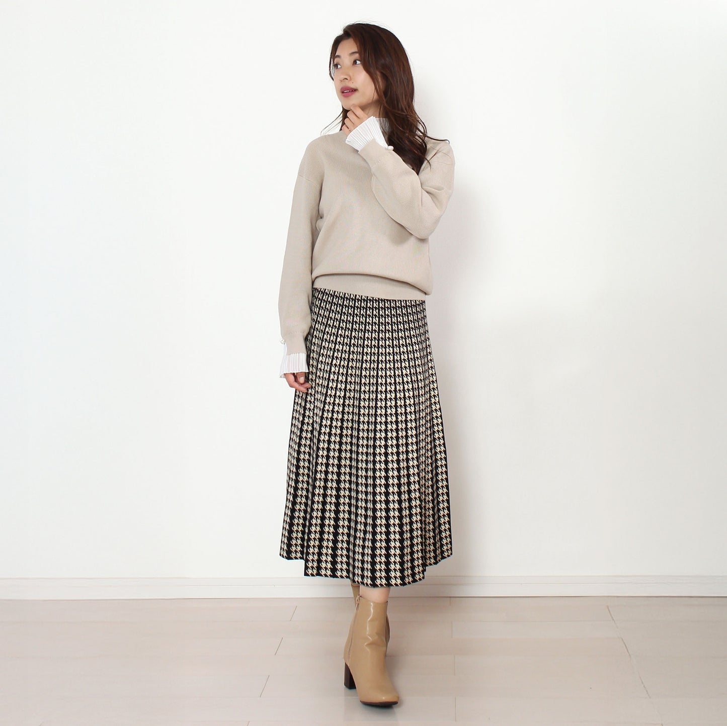 千鳥チェックニットロングスカート M〜L