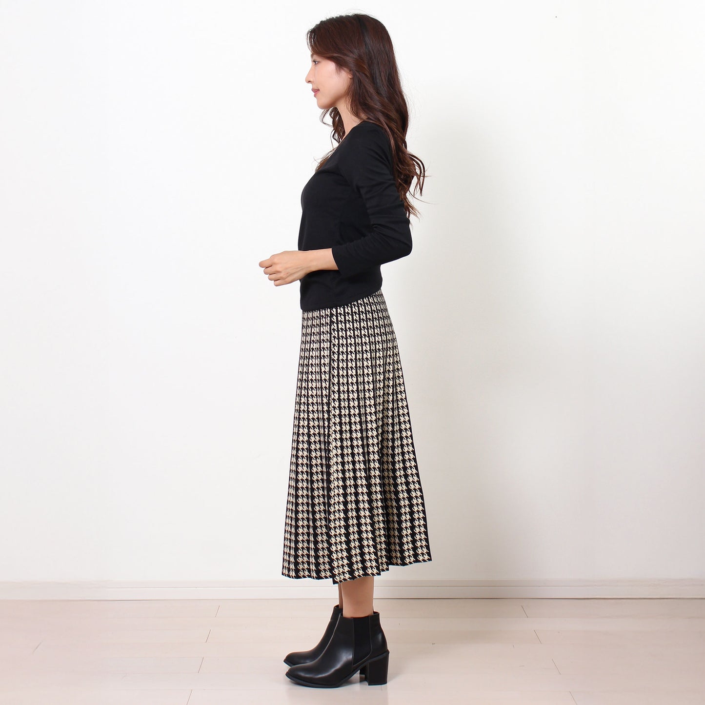 千鳥チェックニットロングスカート M〜L