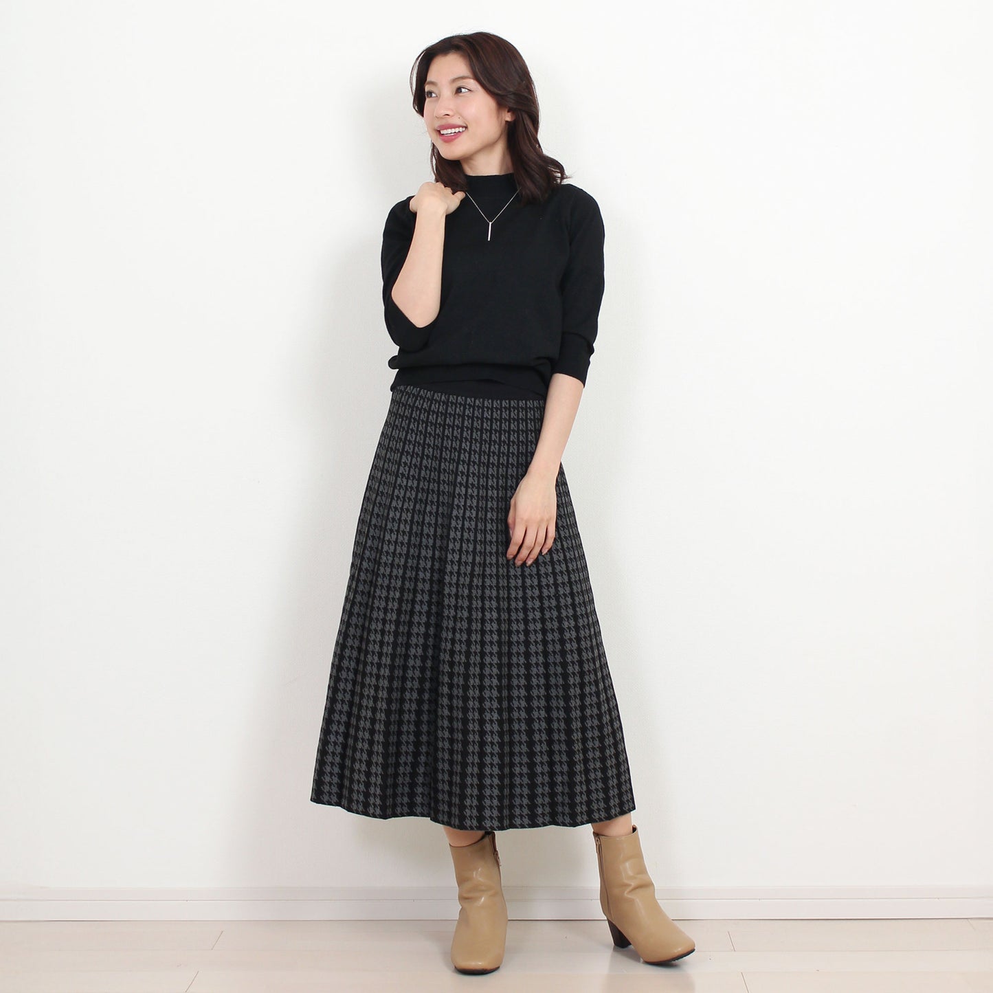 千鳥チェックニットロングスカート M〜L