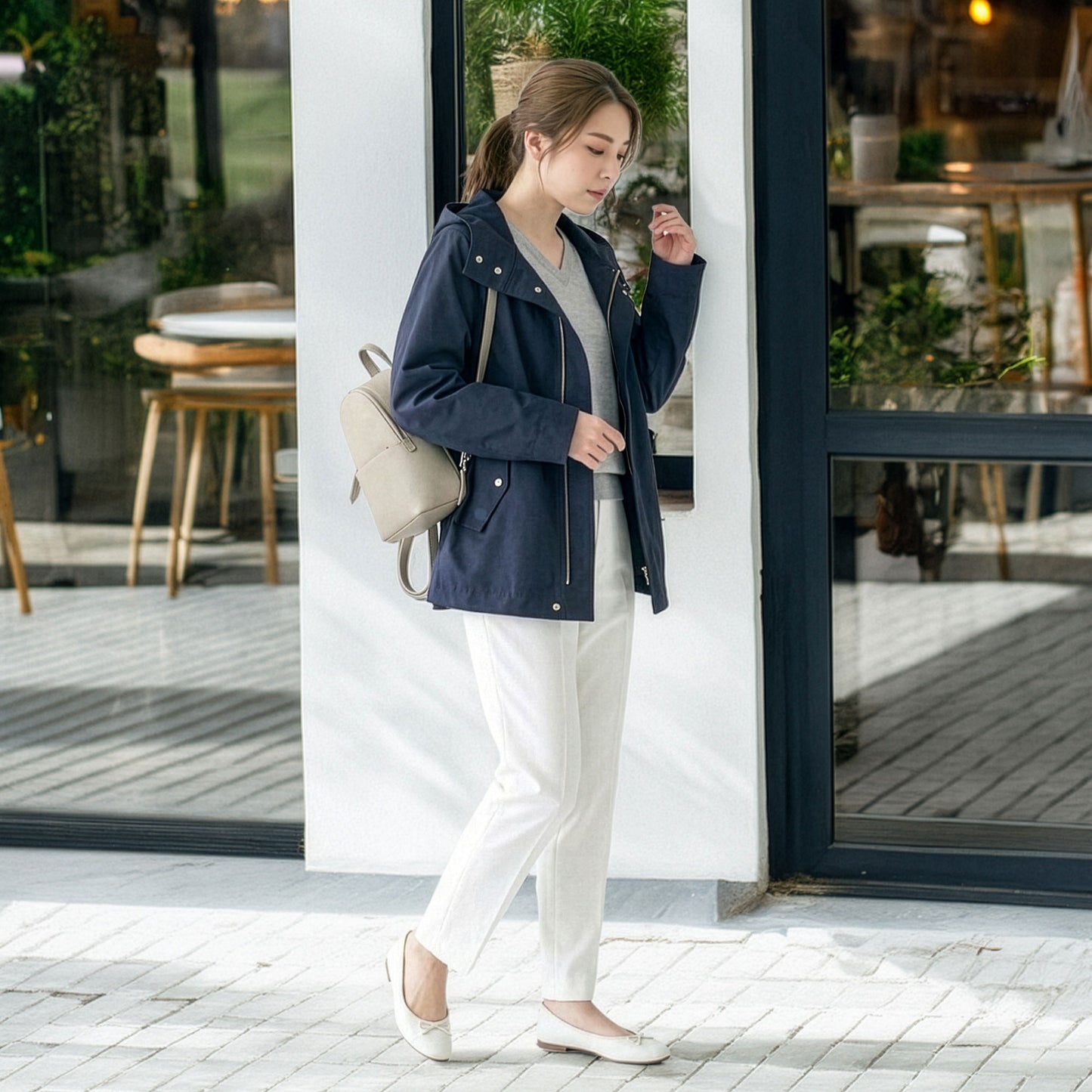 撥水加工付きマウンテンパーカー 軽量 体型カバー ライトベージュ ネイビー（濃紺） M 11