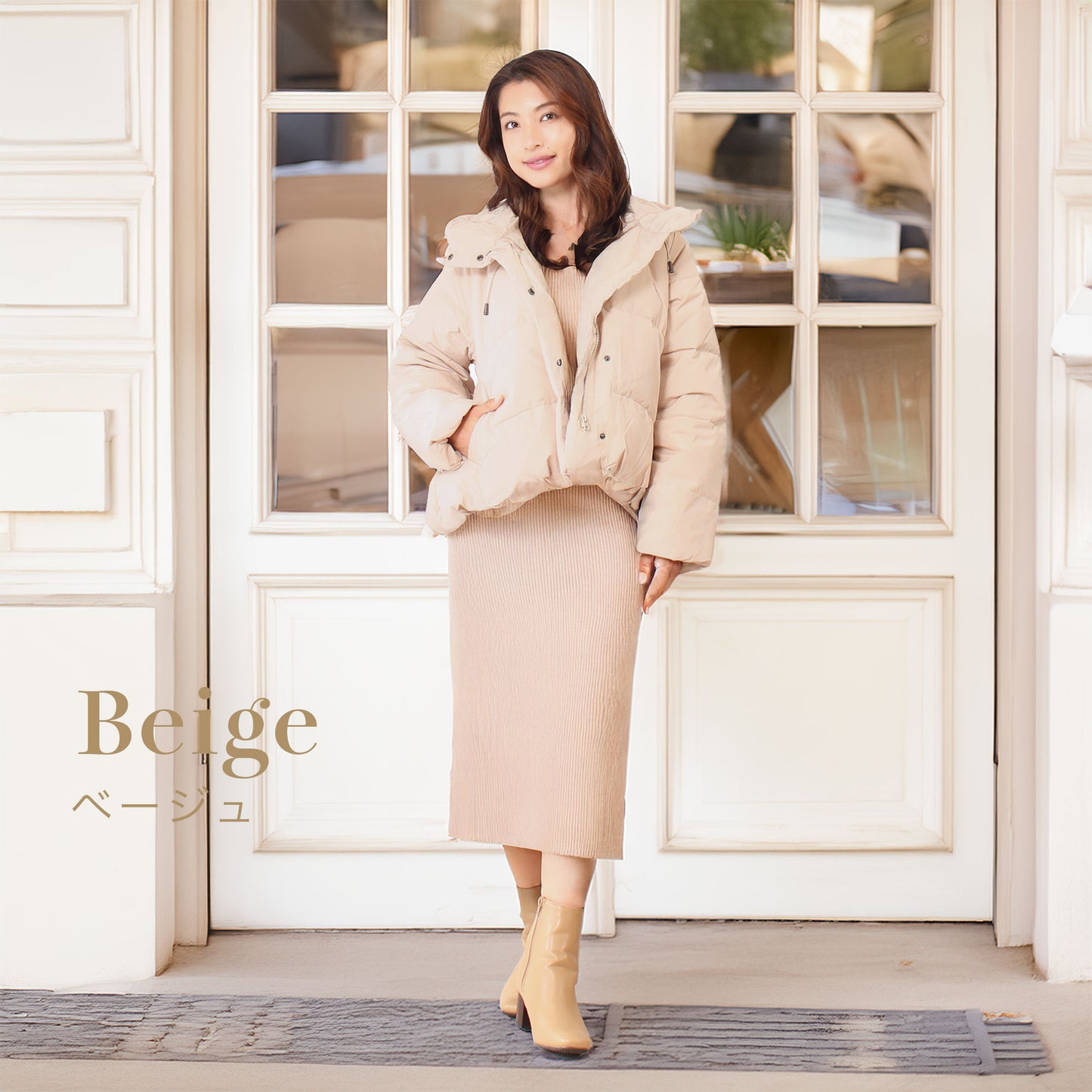 ショート丈フーディ中綿エコダウンジャケット 3カラー