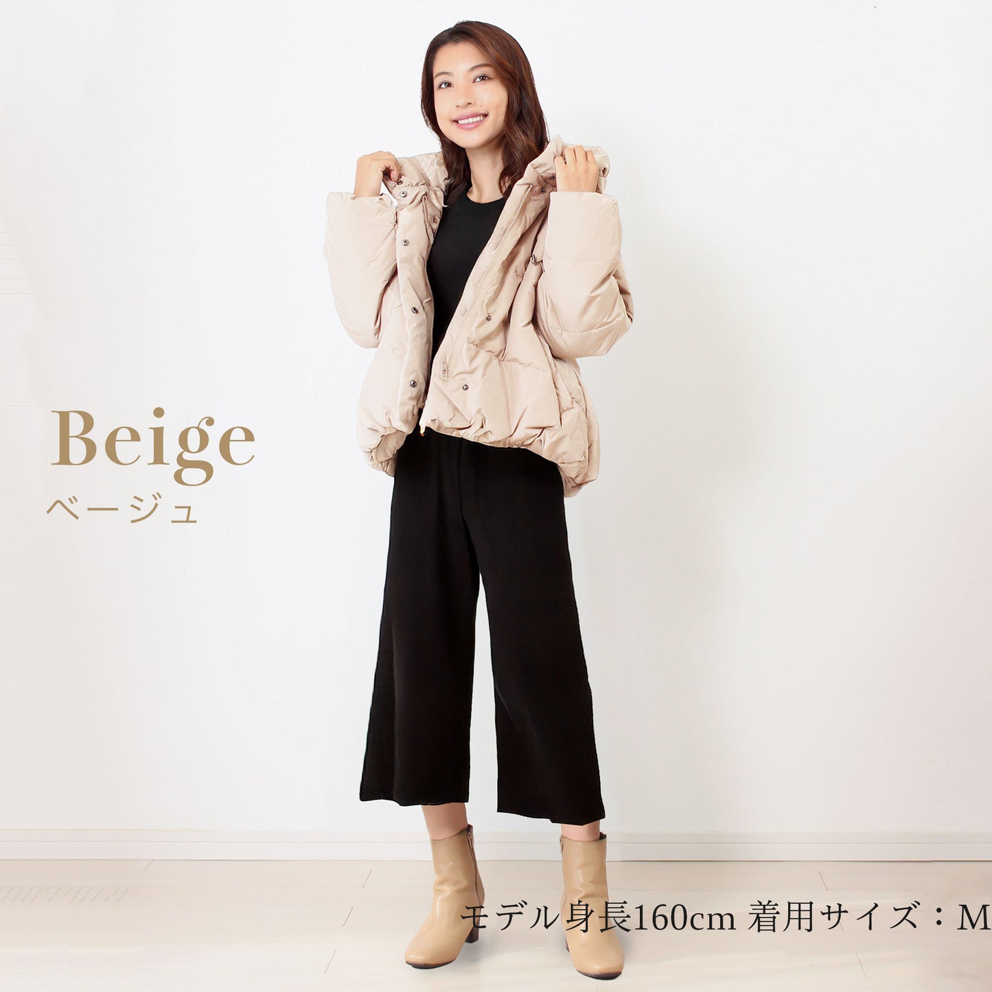 ショート丈フーディ中綿エコダウンジャケット 3カラー