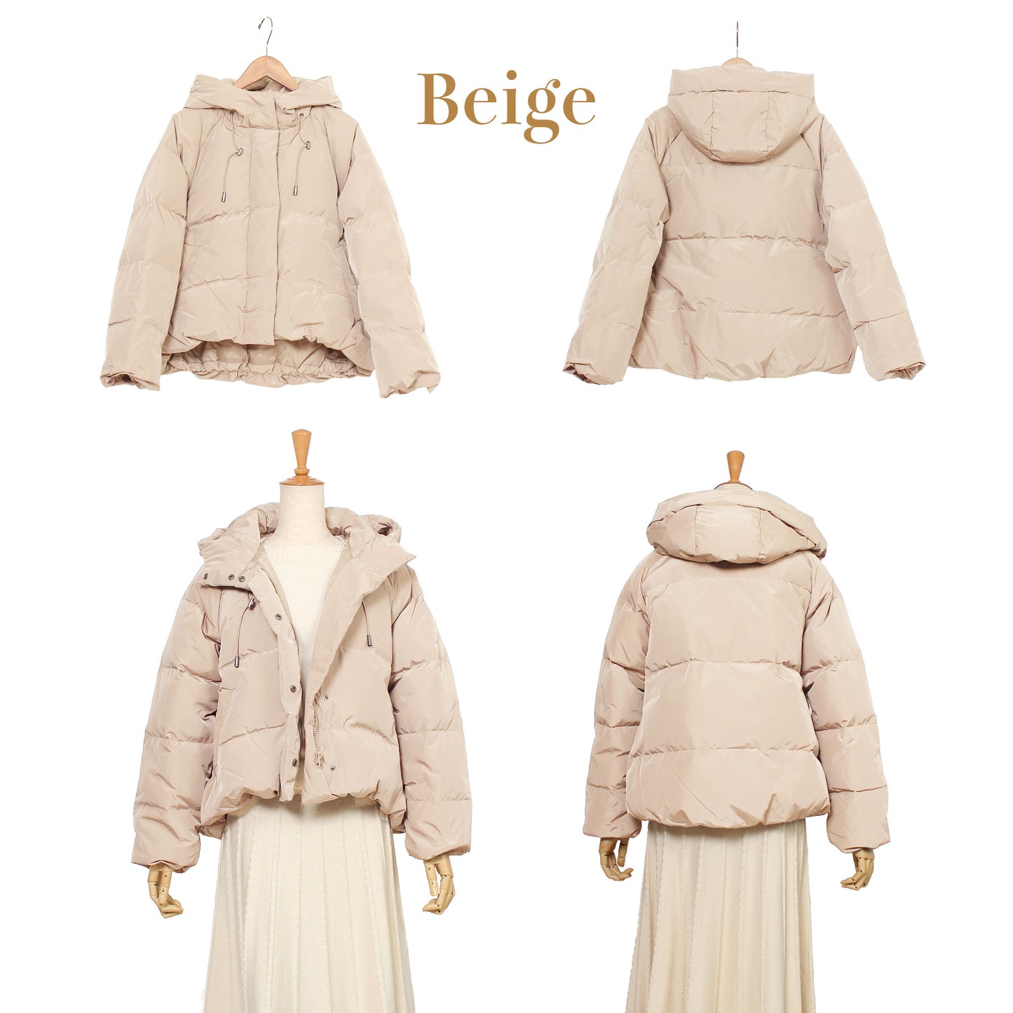 ショート丈フーディ中綿エコダウンジャケット 3カラー