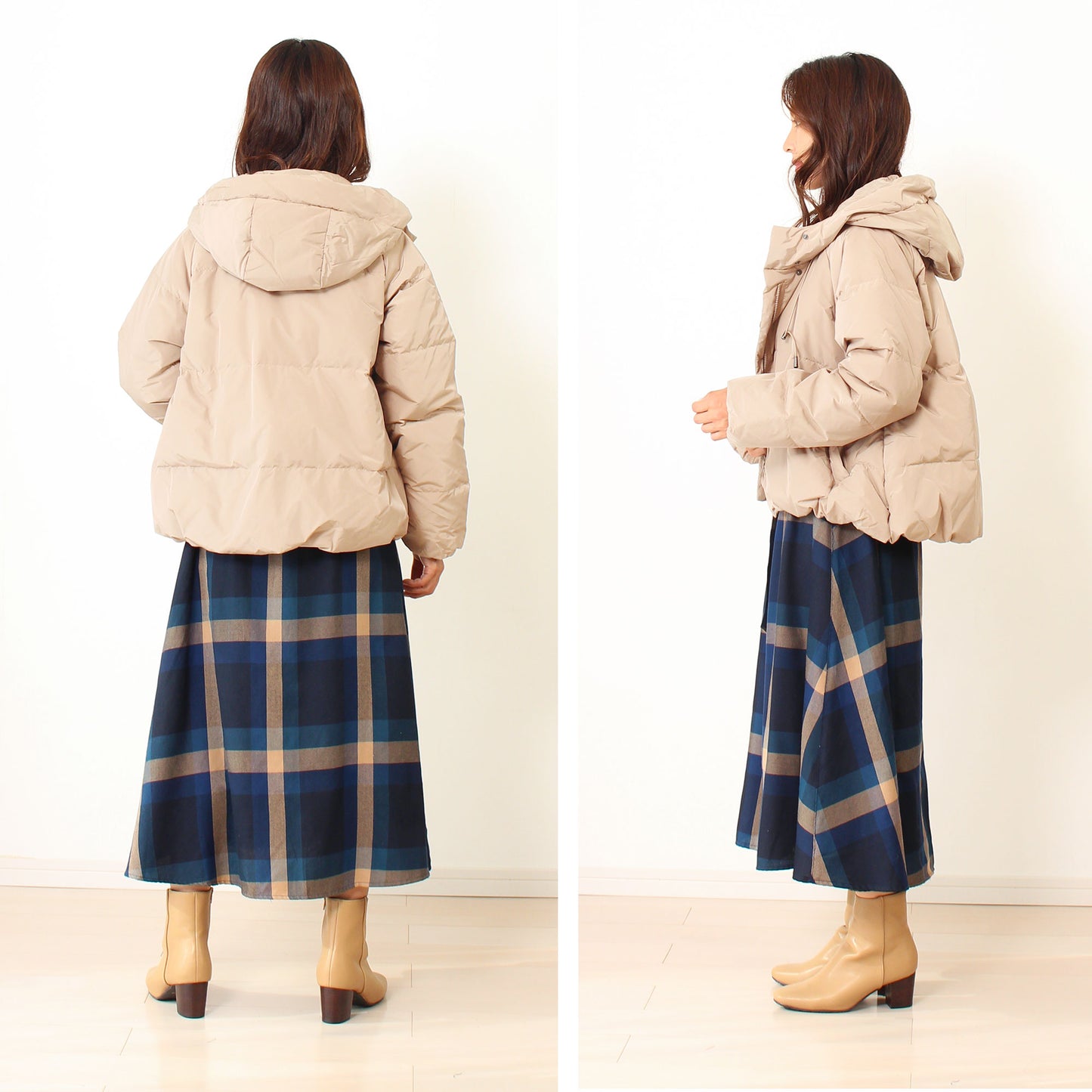 ショート丈フーディ中綿エコダウンジャケット 3カラー