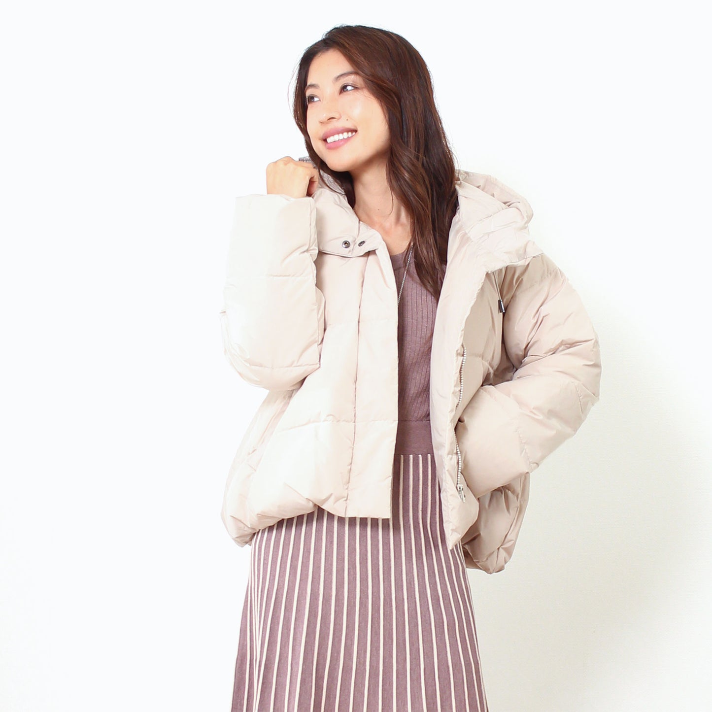 ショート丈フーディ中綿エコダウンジャケット 3カラー