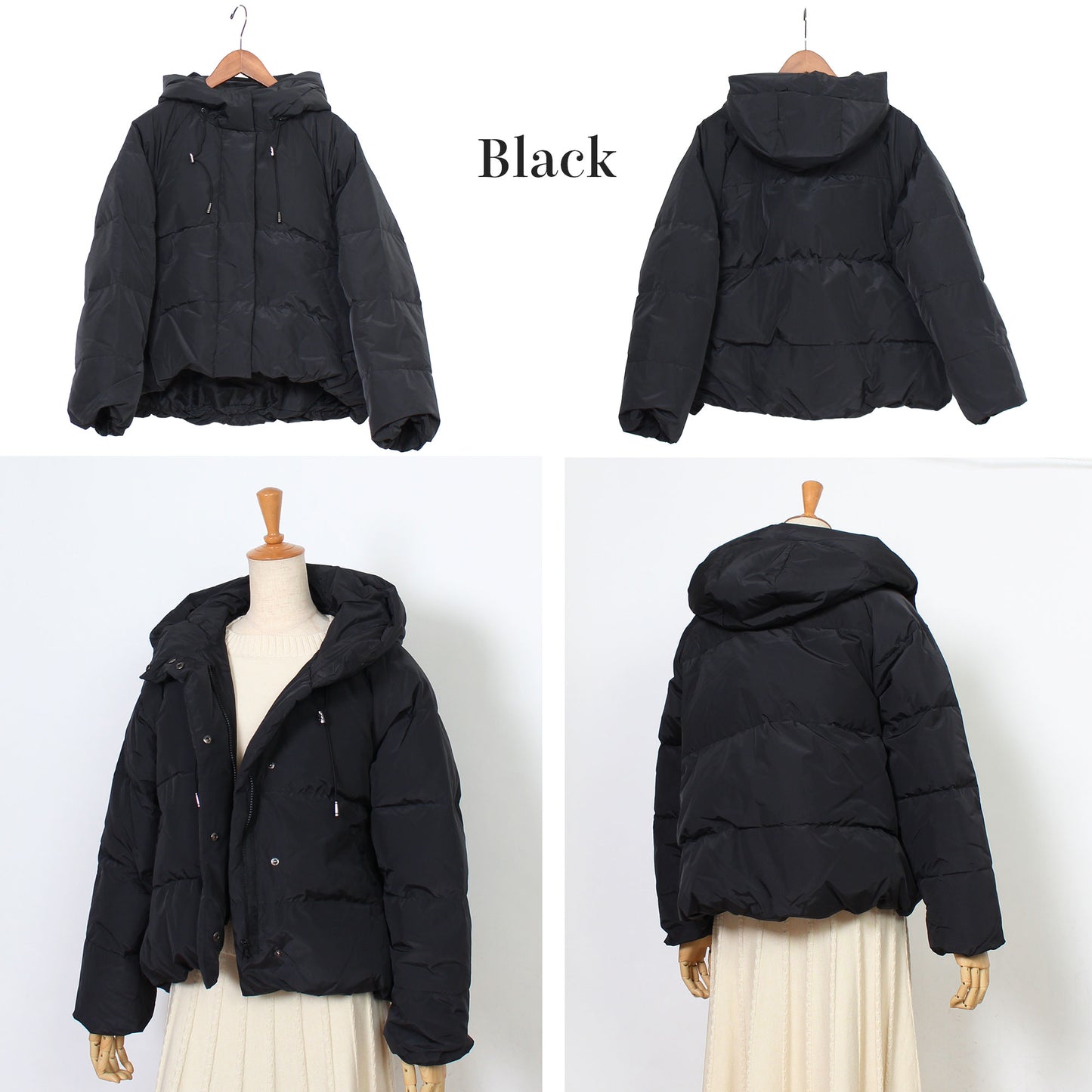 ショート丈フーディ中綿エコダウンジャケット 3カラー