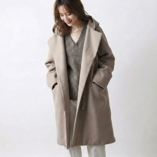 フロントジップフーディッドロングコクーンコート 3カラー