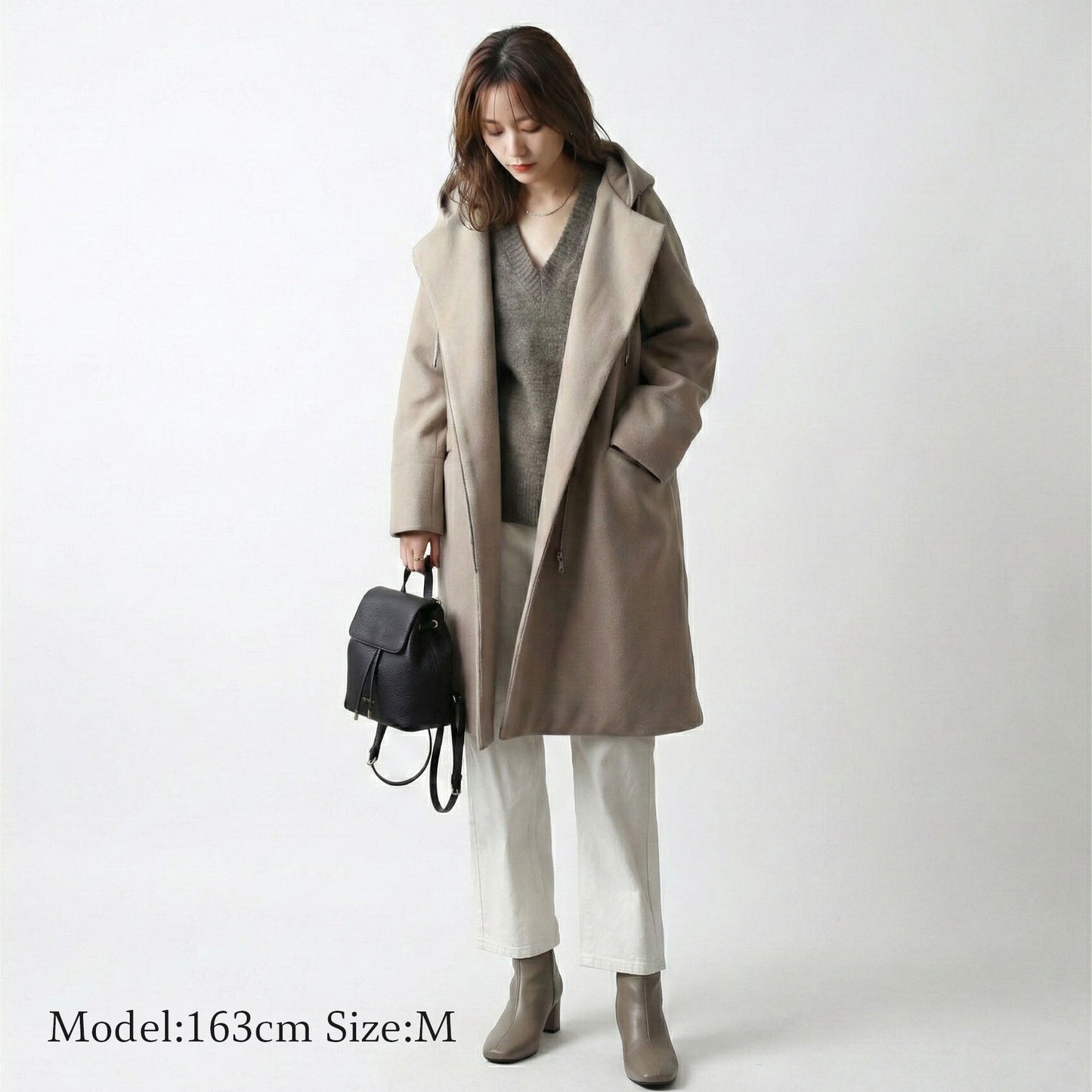 フロントジップフーディッドロングコクーンコート 3カラー