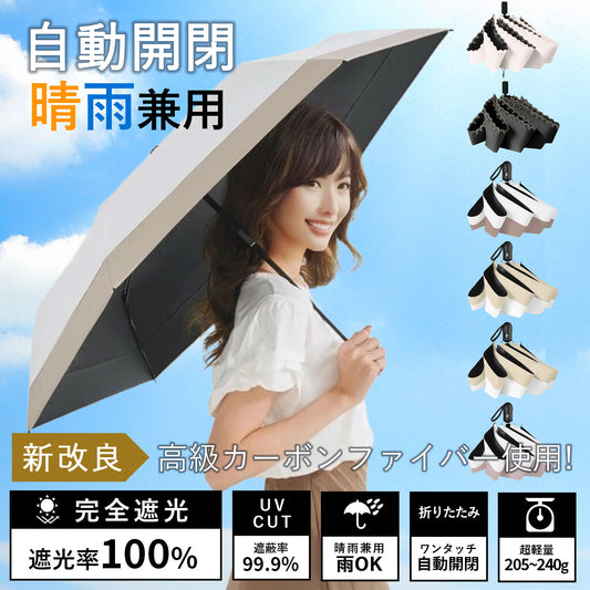 【全国配送料無料】高耐久・軽量カーボン日傘 晴雨兼用 ワンタッチ自動開閉