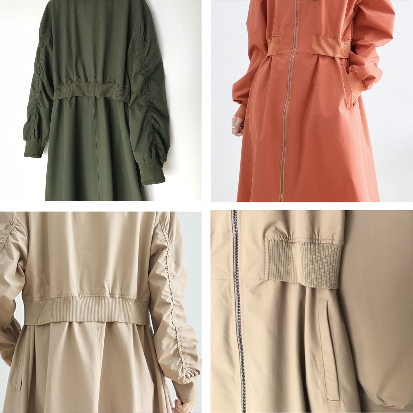ウエストリブ切替フロントジップライトロングコート M〜L 4カラー