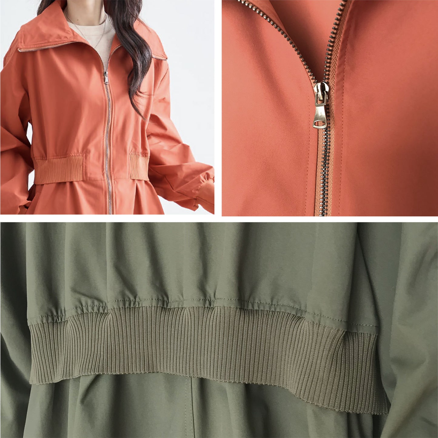 ウエストリブ切替フロントジップライトロングコート M〜L 4カラー