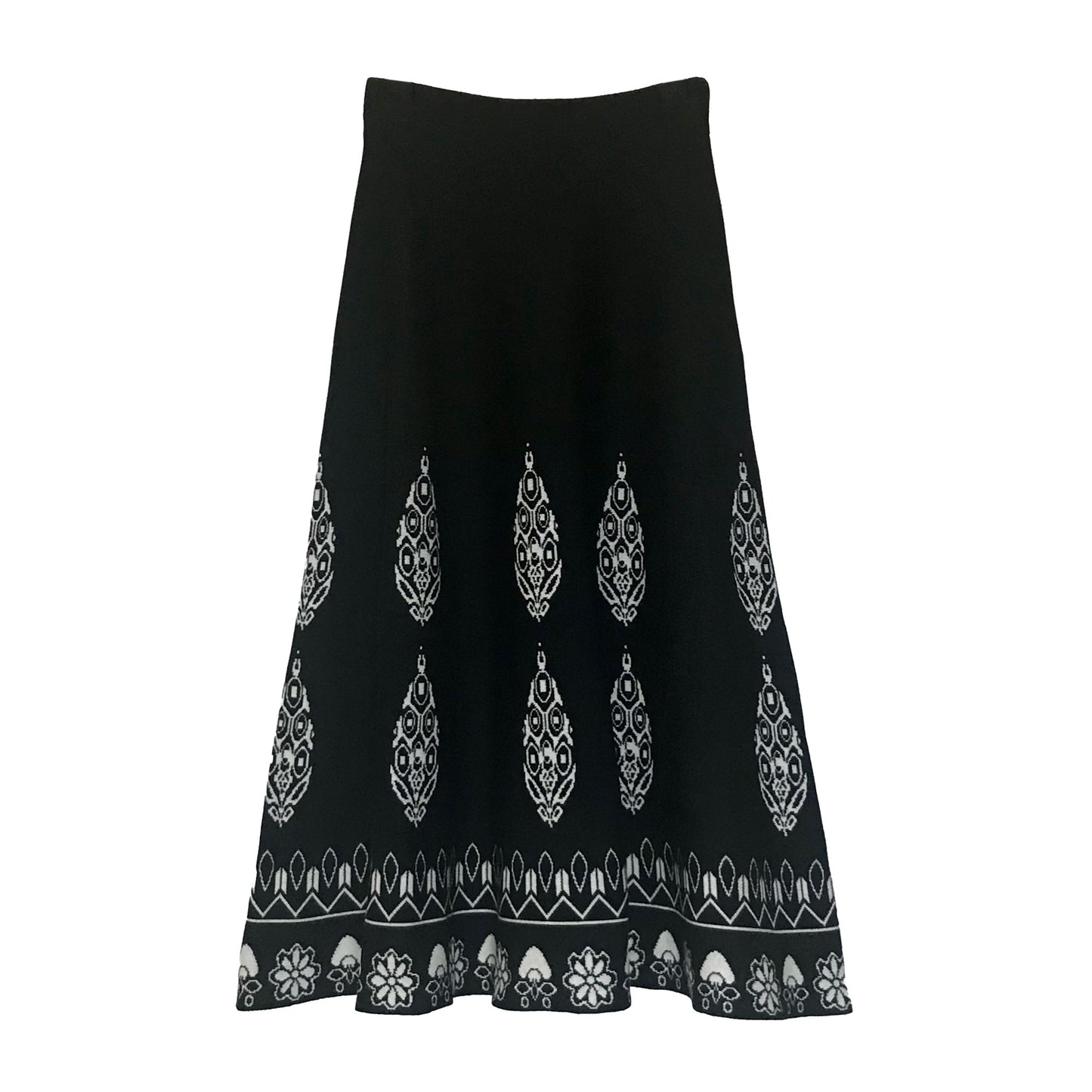 ダマスク柄ミモレ丈ニットスカート M〜L