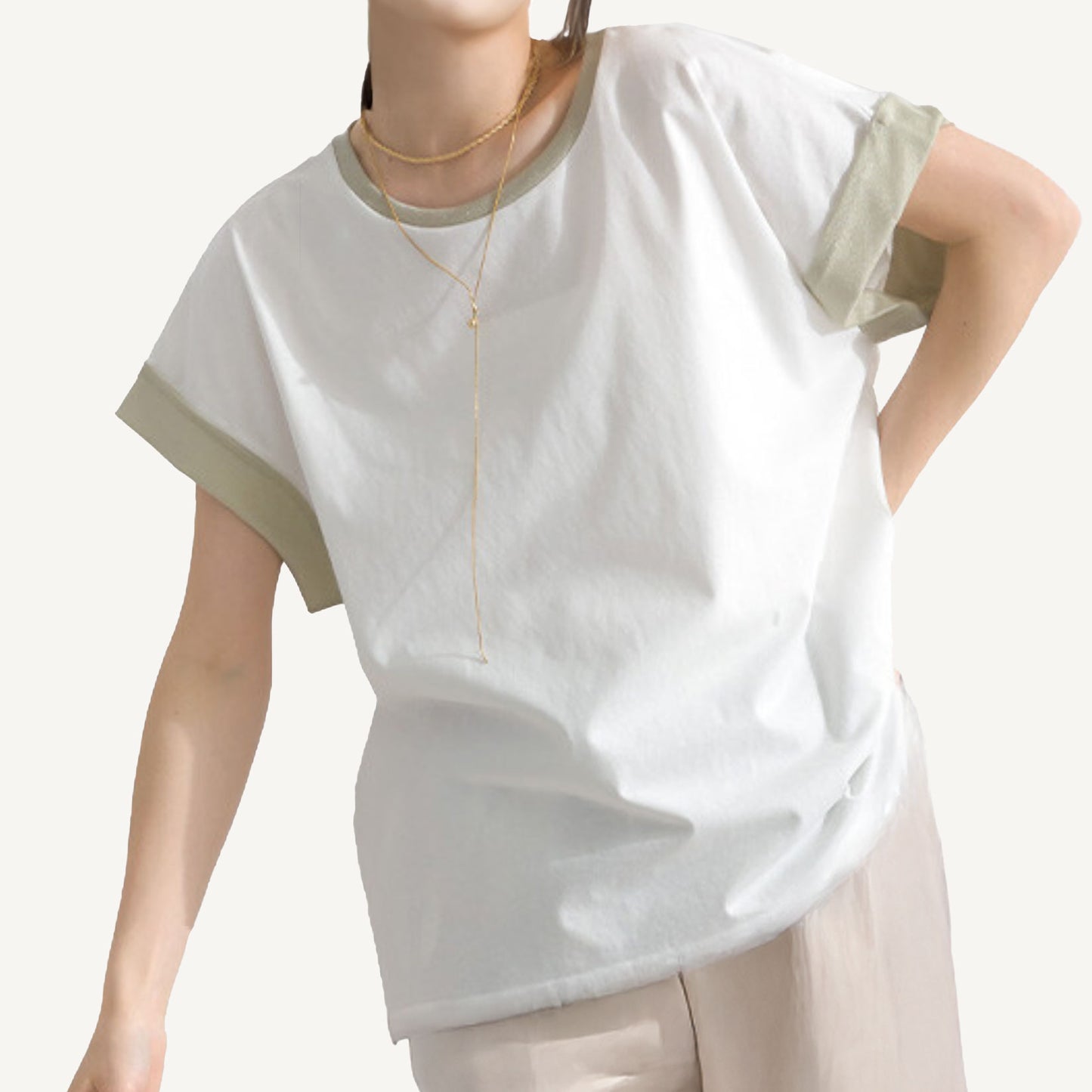 綿天竺×ラメ天竺 フレンチスリーブ オーバーサイズTシャツ F 3カラー