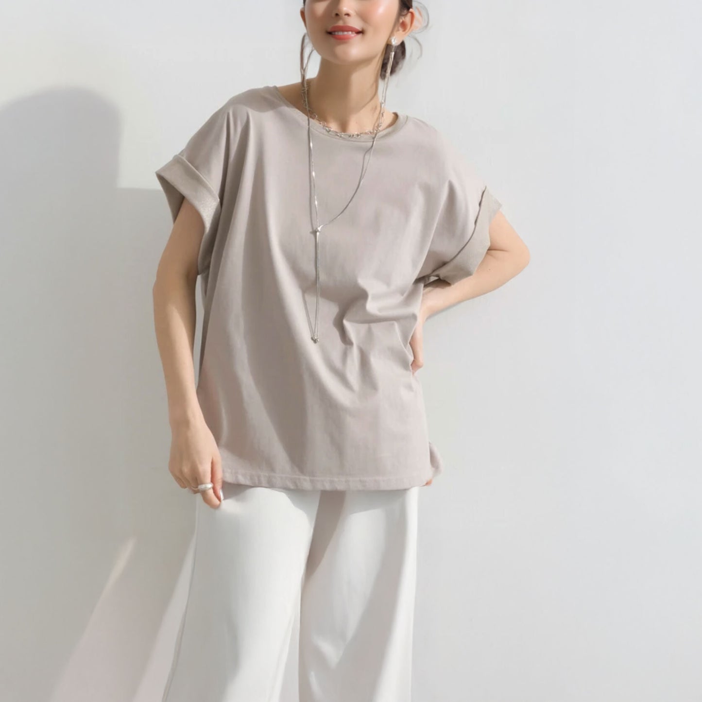 綿天竺×ラメ天竺 フレンチスリーブ オーバーサイズTシャツ F 3カラー