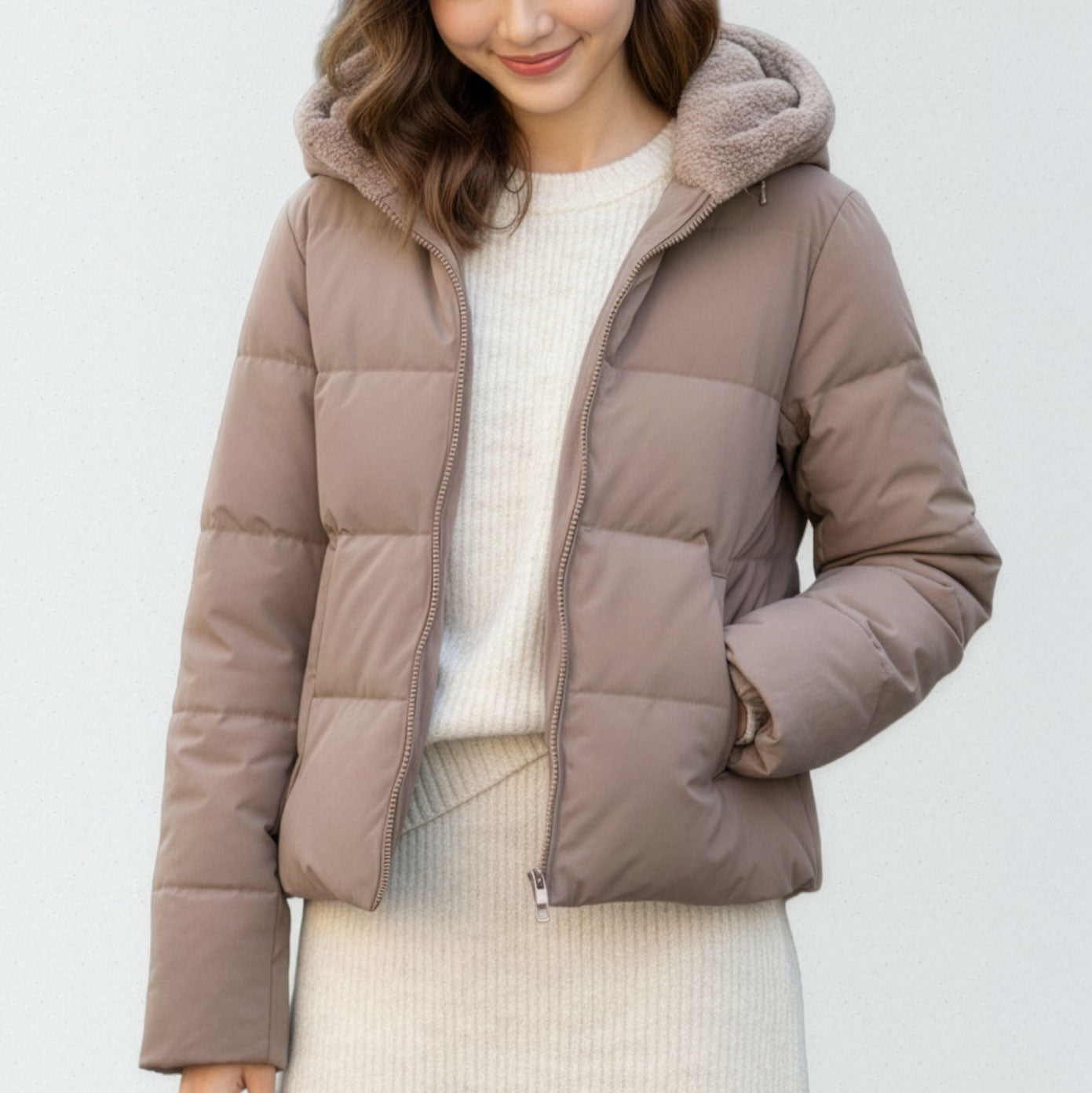 ファーフード付きショート丈ダウンジャケット 2カラー M