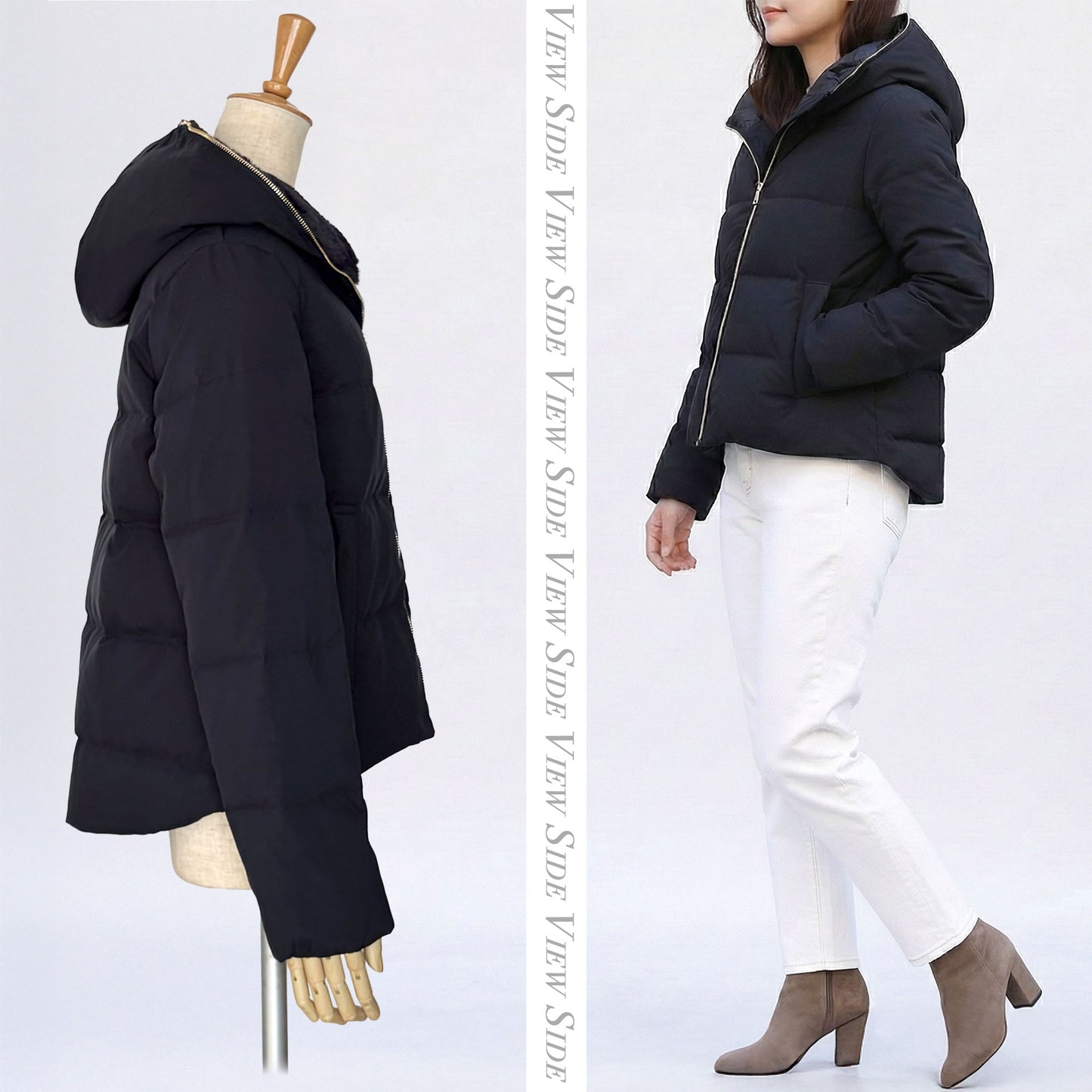 ファーフード付きショート丈ダウンジャケット 2カラー M