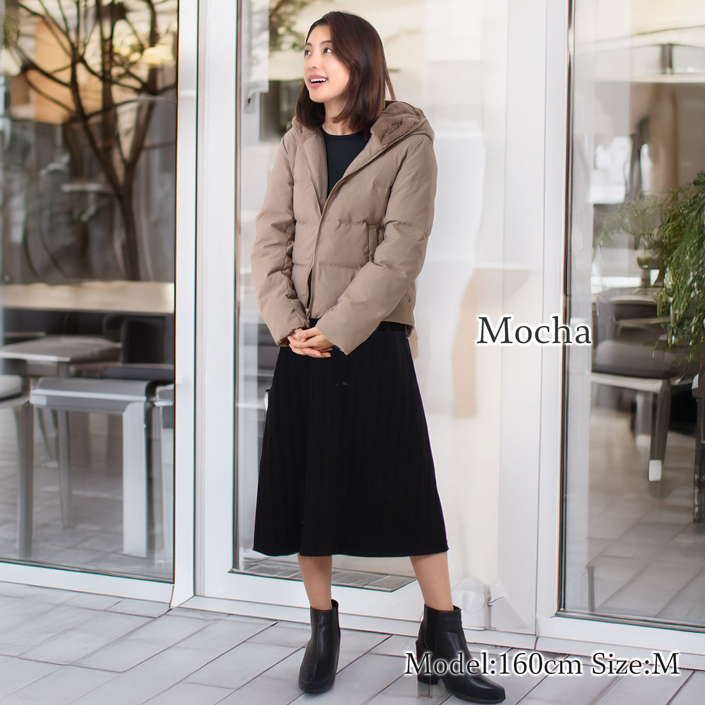 ファーフード付きショート丈ダウンジャケット 2カラー M