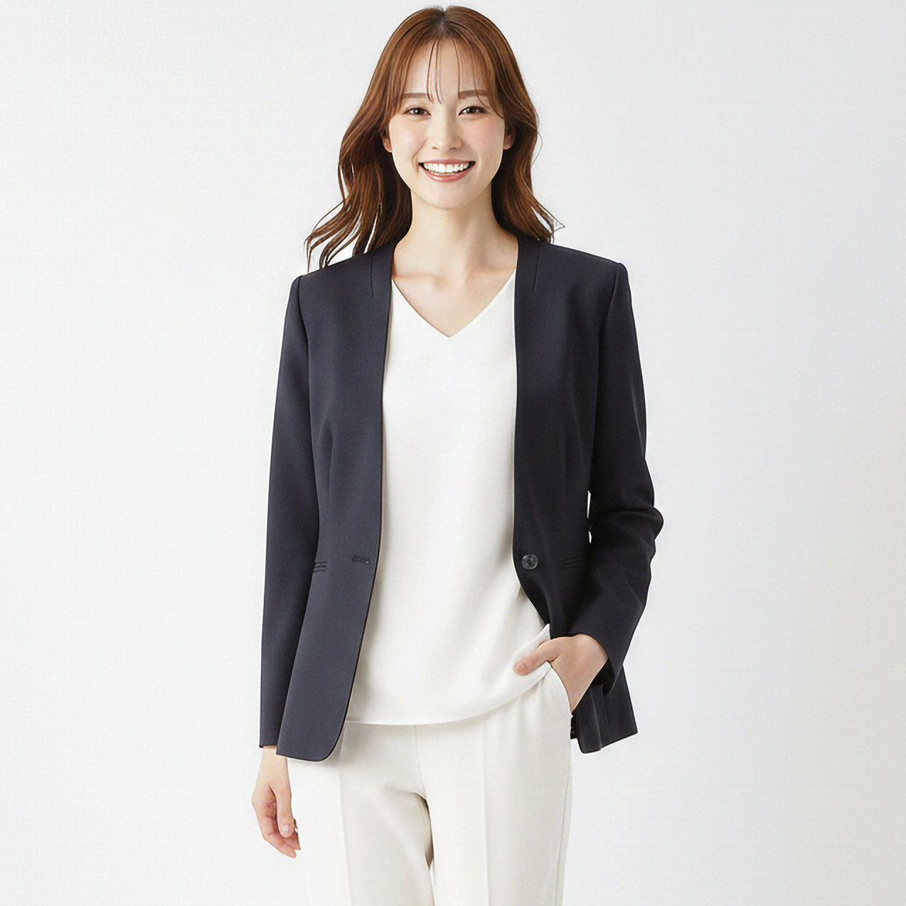 シャークスキン 一つボタンカラーレスジャケット 2カラー S・M・L