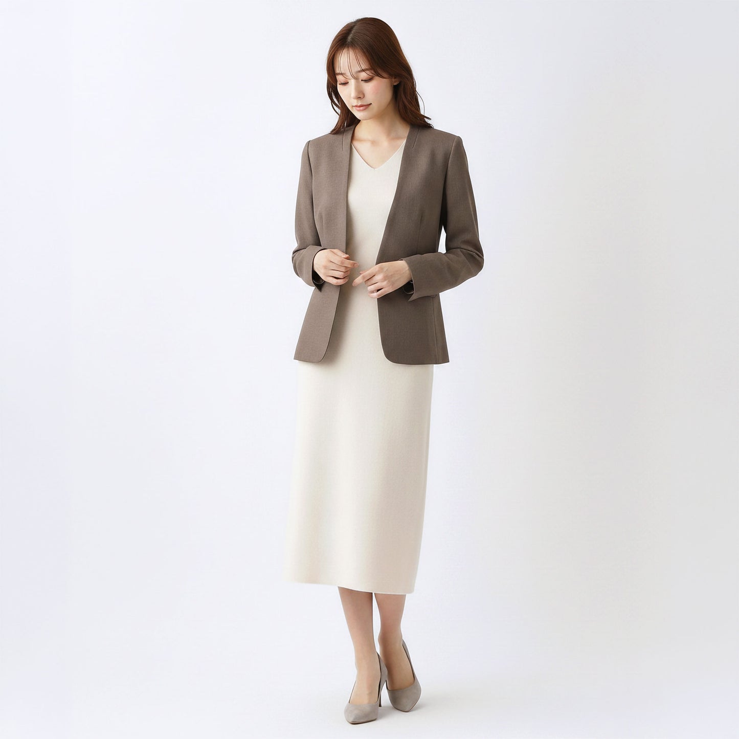 シャークスキン 一つボタンカラーレスジャケット 2カラー S・M・L