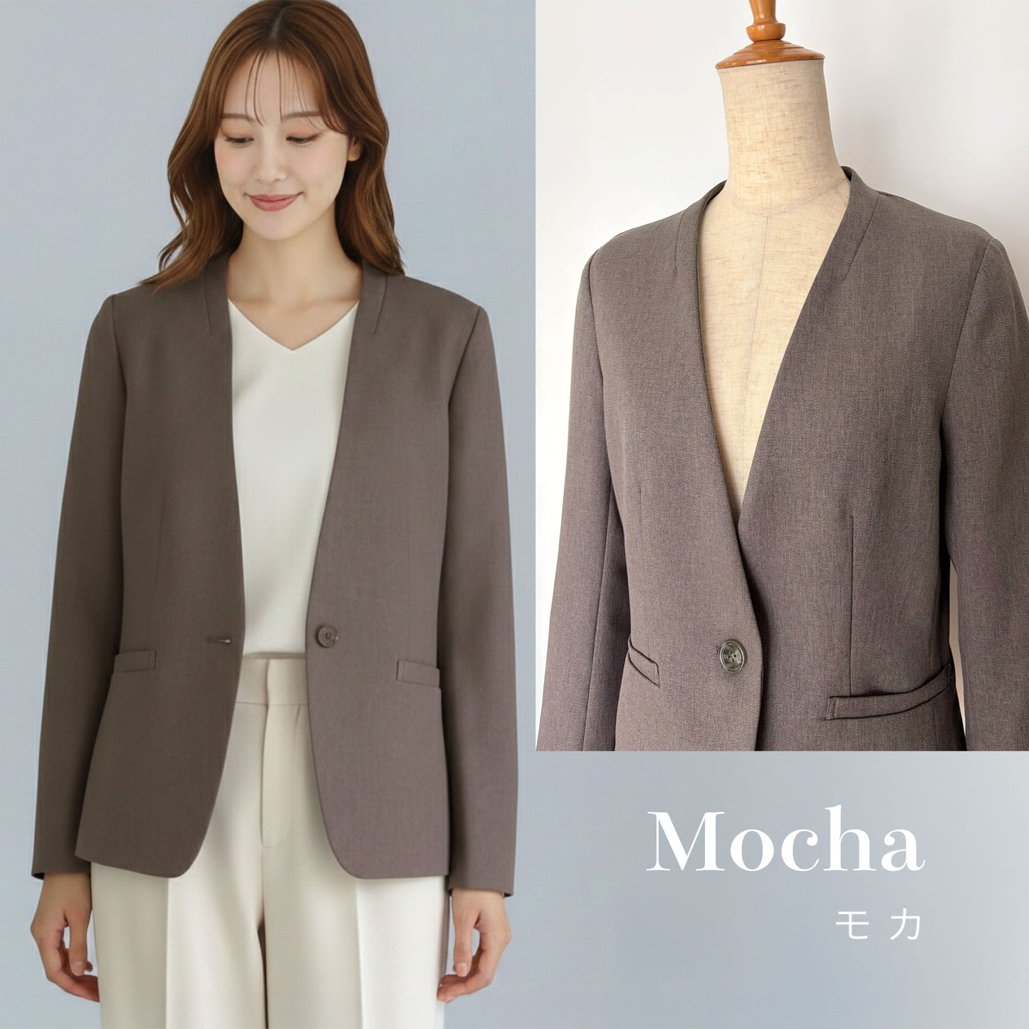 シャークスキン 一つボタンカラーレスジャケット 2カラー S・M・L