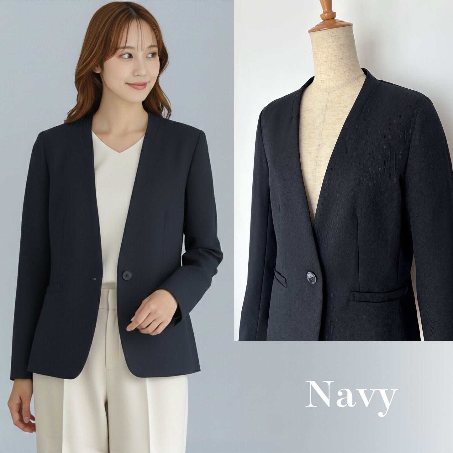 シャークスキン 一つボタンカラーレスジャケット 2カラー S・M・L