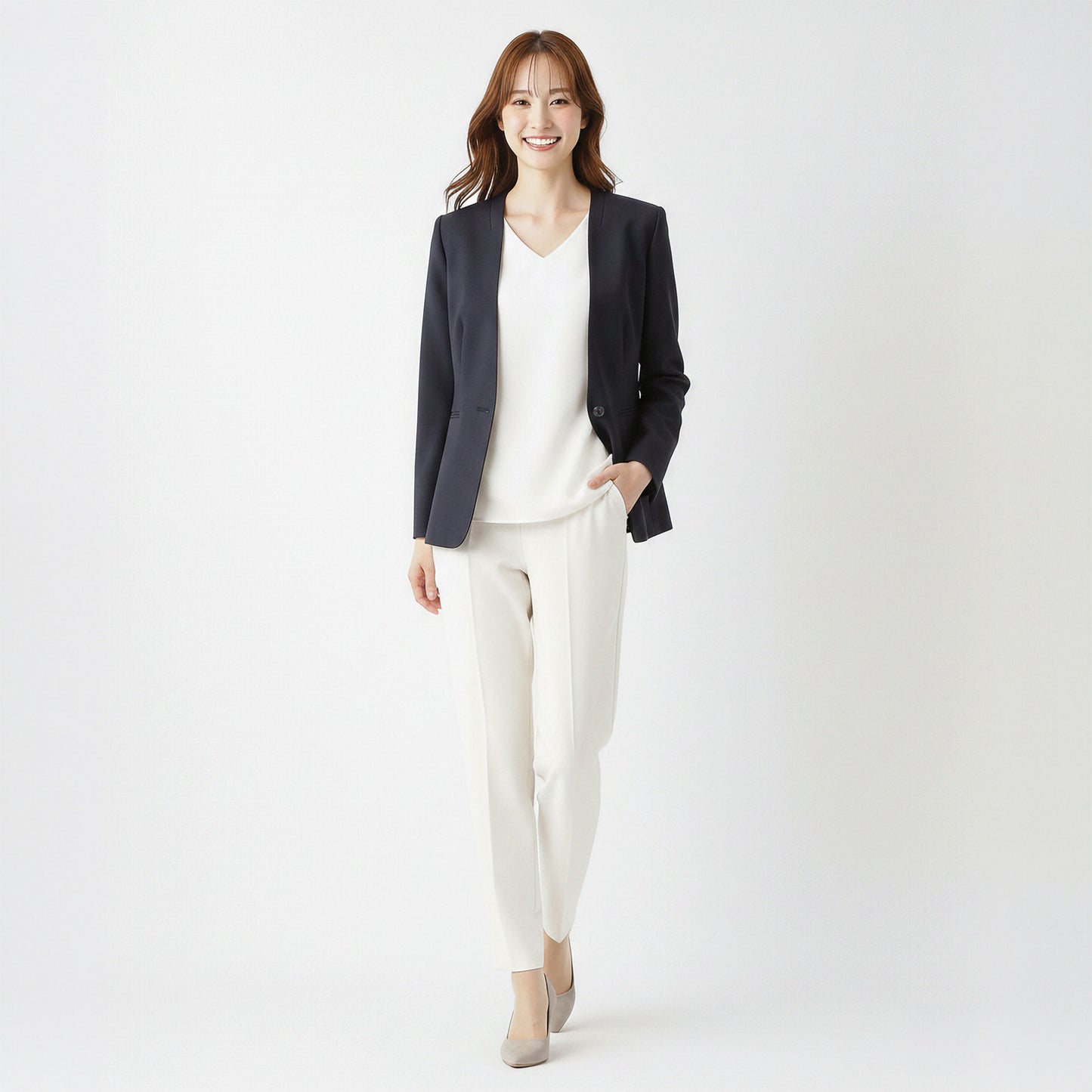 シャークスキン 一つボタンカラーレスジャケット 2カラー S・M・L