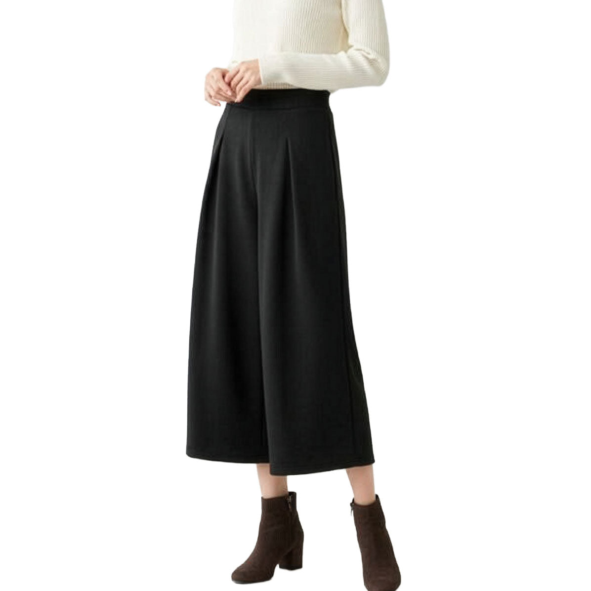 裏起毛ストレッチクロップド丈ワイドパンツ M、L、LL