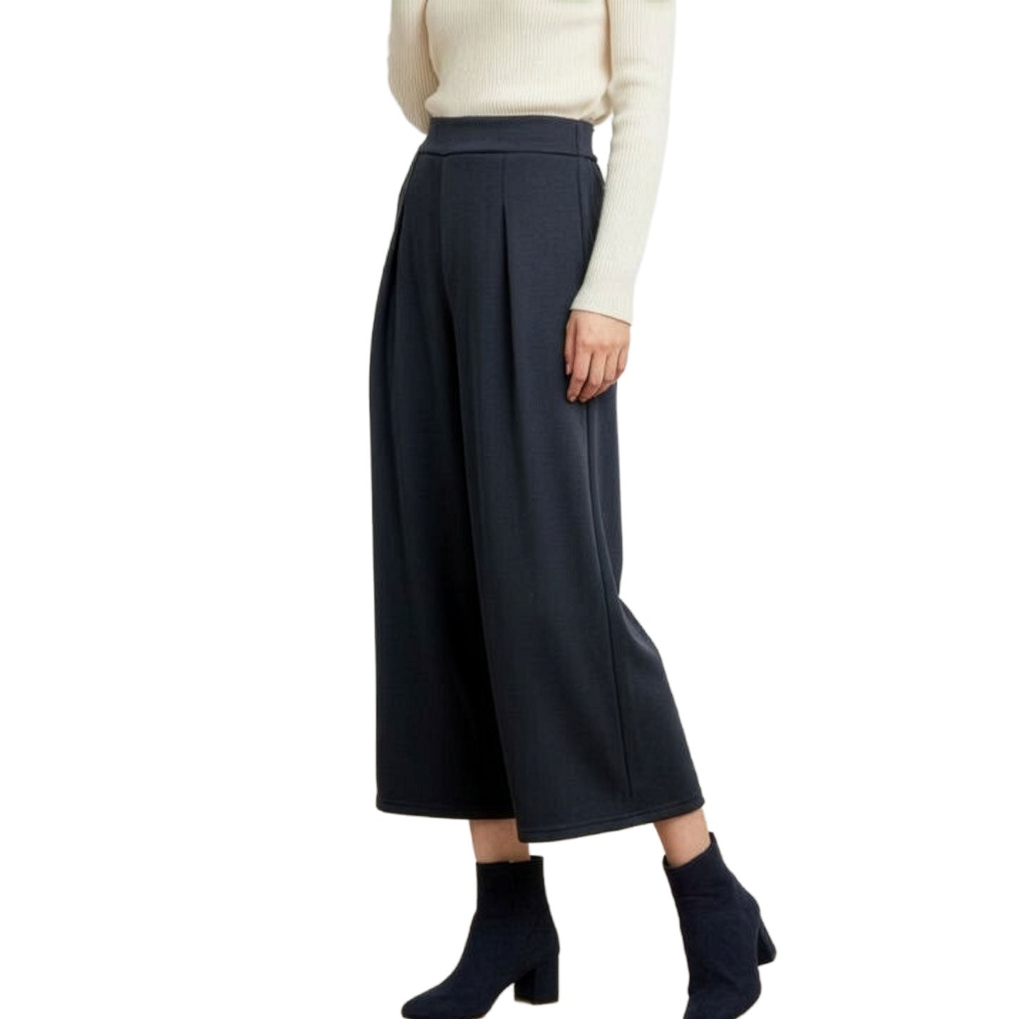 裏起毛ストレッチクロップド丈ワイドパンツ M、L、LL