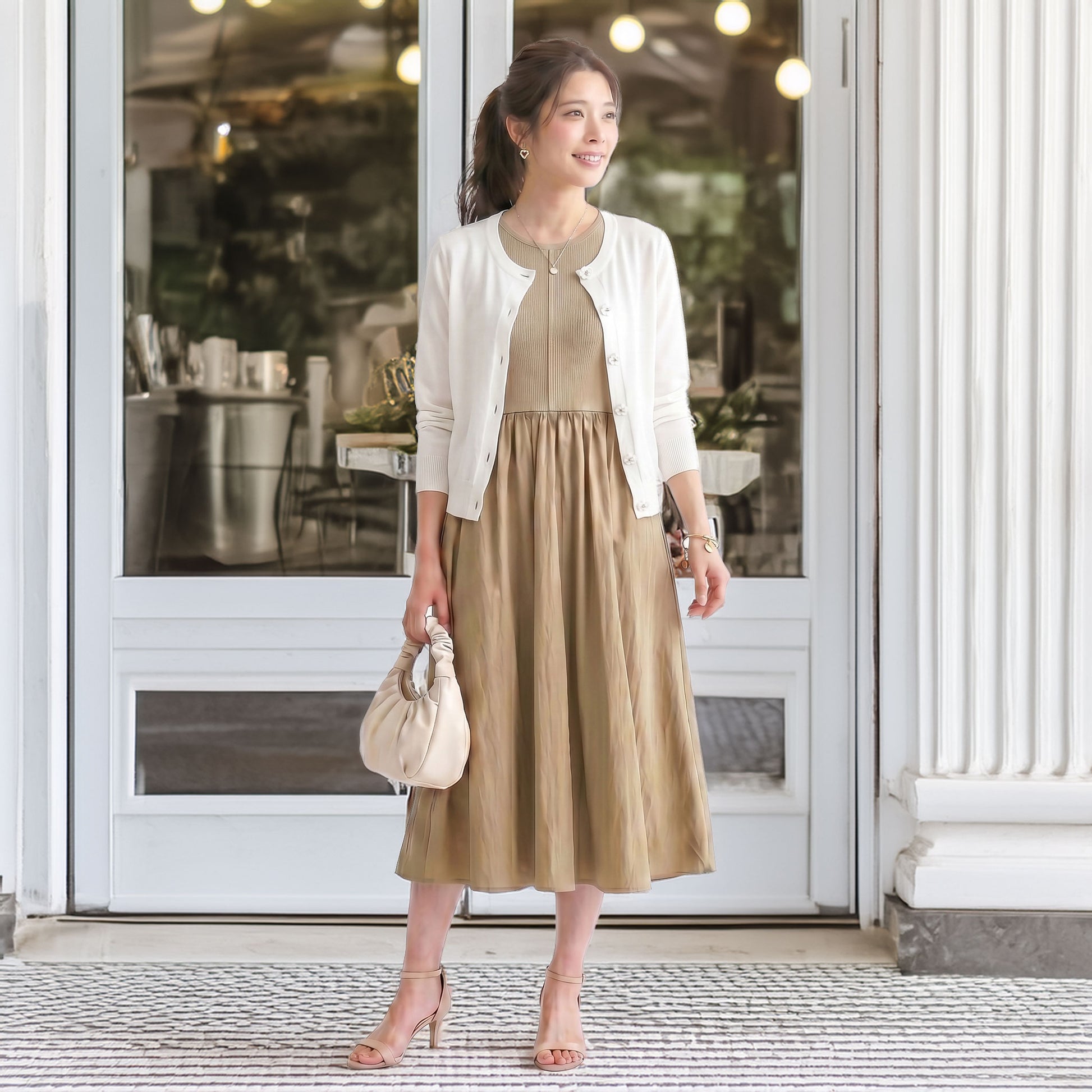 ラウンドネック長袖コットンニットカーディガン 2カラー 5
